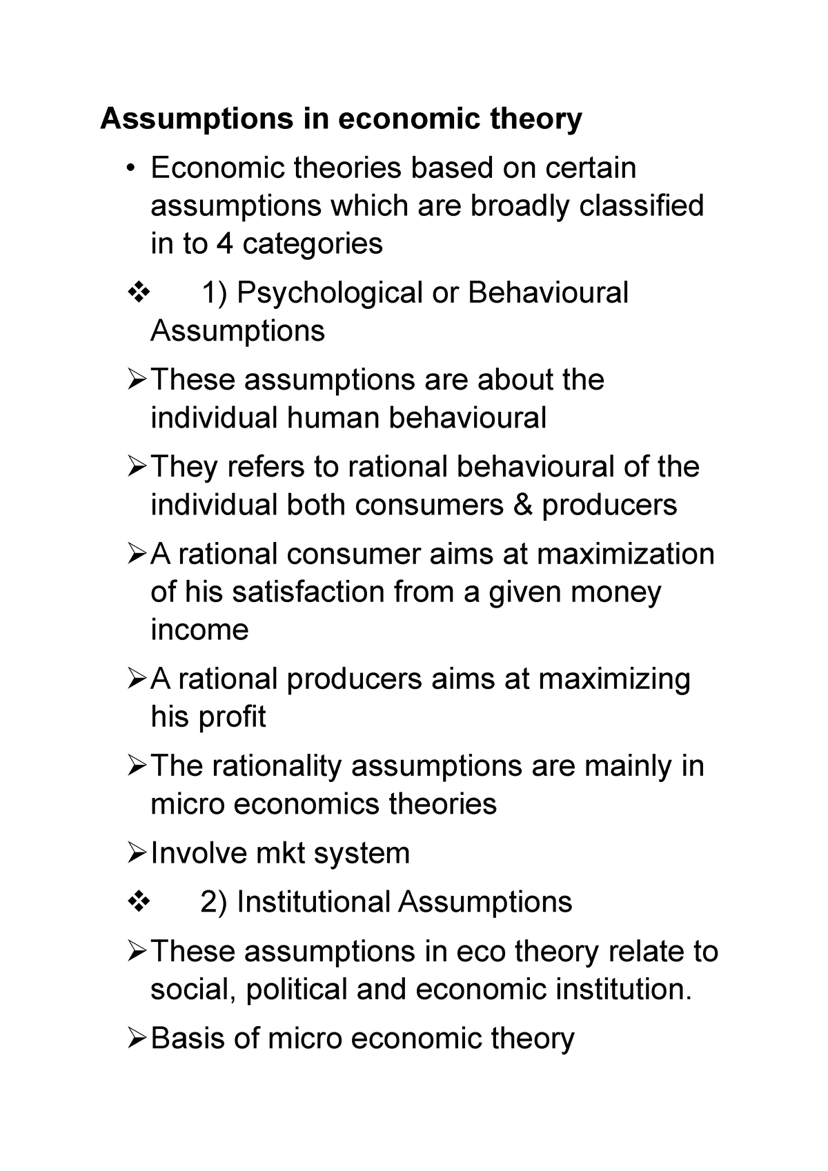Assumptions in economic theory - Basis of micro economic theory It ...