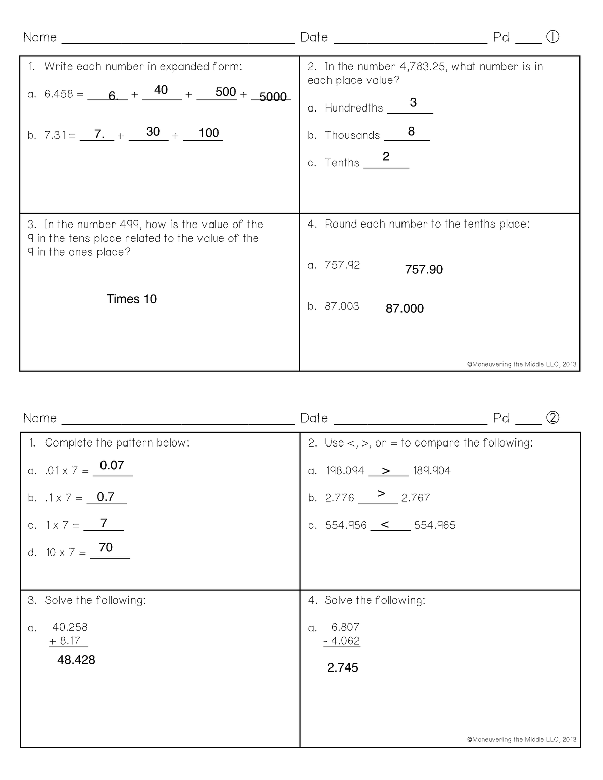 Bell+Ringer+8%3A23-27 - 1. Write each number in expanded form: a. 6