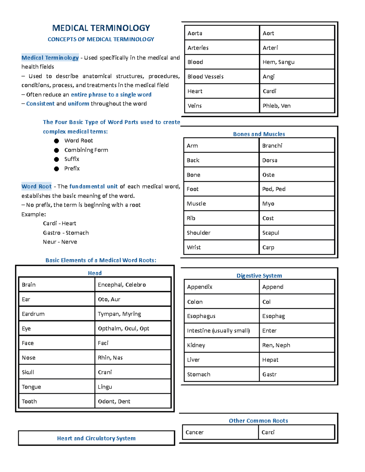 Med Term - MEDICAL TERMINOLOGY > CONCEPTS OF MEDICAL TERMINOLOGY ...