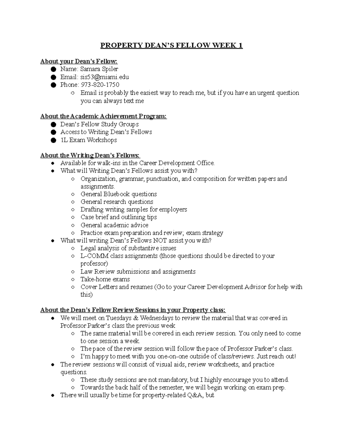 Property DF Worksheet Week 1 PROPERTY DEAN’S FELLOW WEEK 1 About