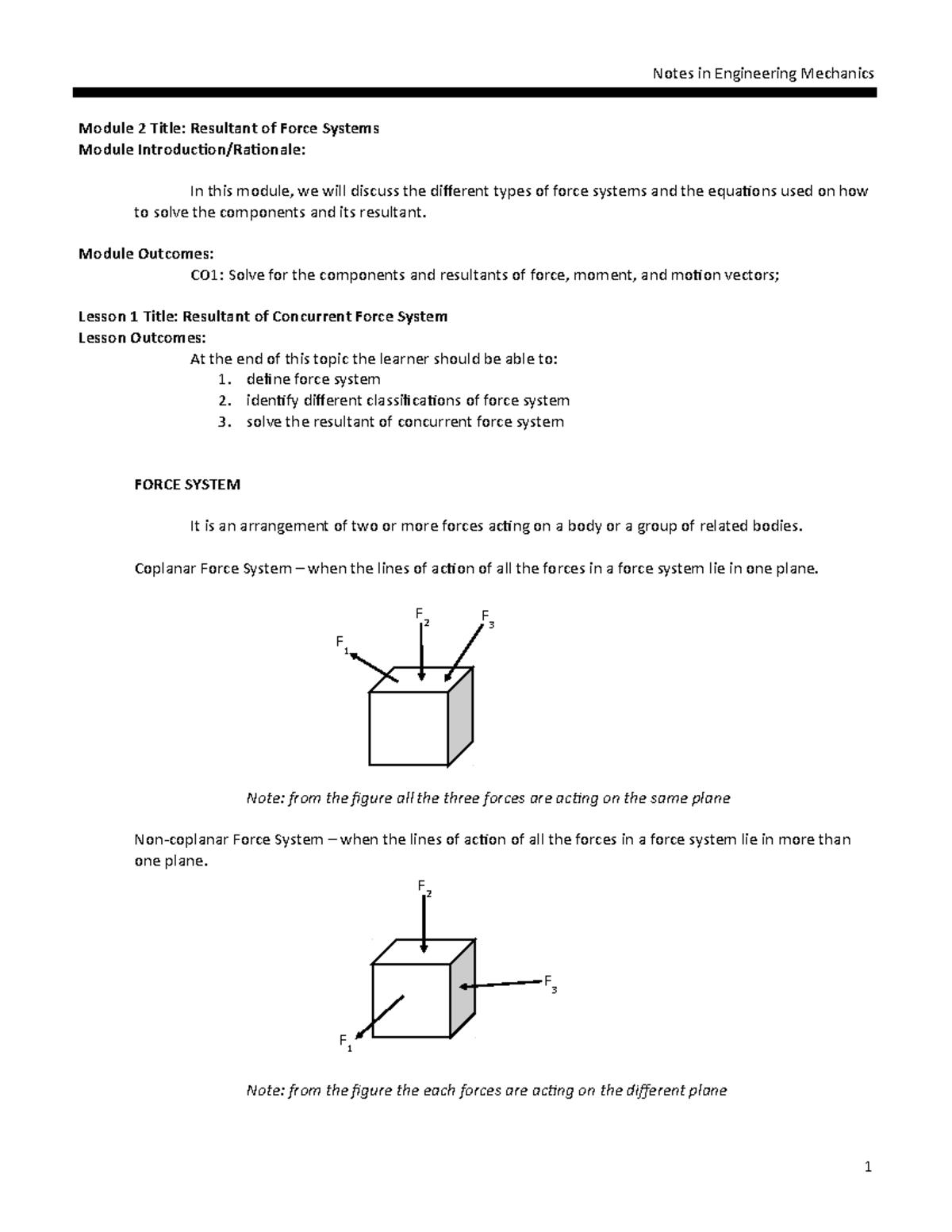 Module 2- resultant of force system - Module 2 Title: Resultant of ...