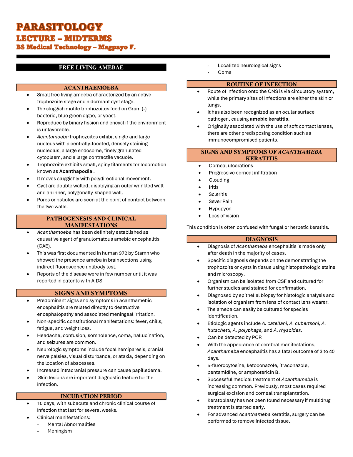 FREE- Living- Amebae - notes - LECTURE – MIDTERMS BS Medical Technology ...