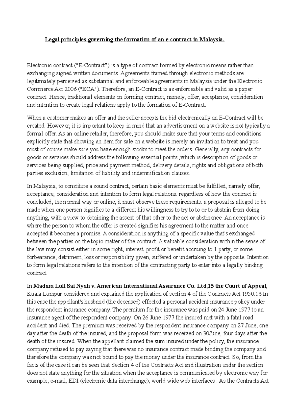 Legal principles governing the formation of an e contract - Electronic ...