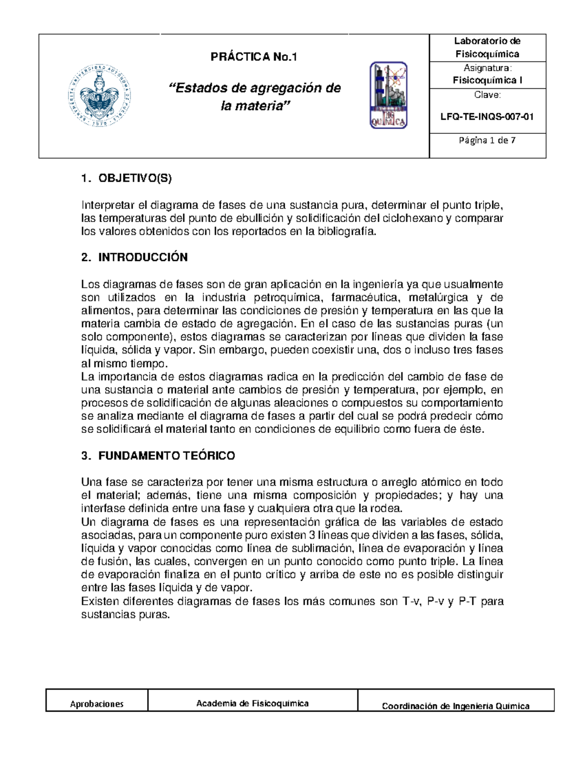 FQ I Lab1 - manual de laboratorio - PRÁCTICA No. “Estados de agregación ...