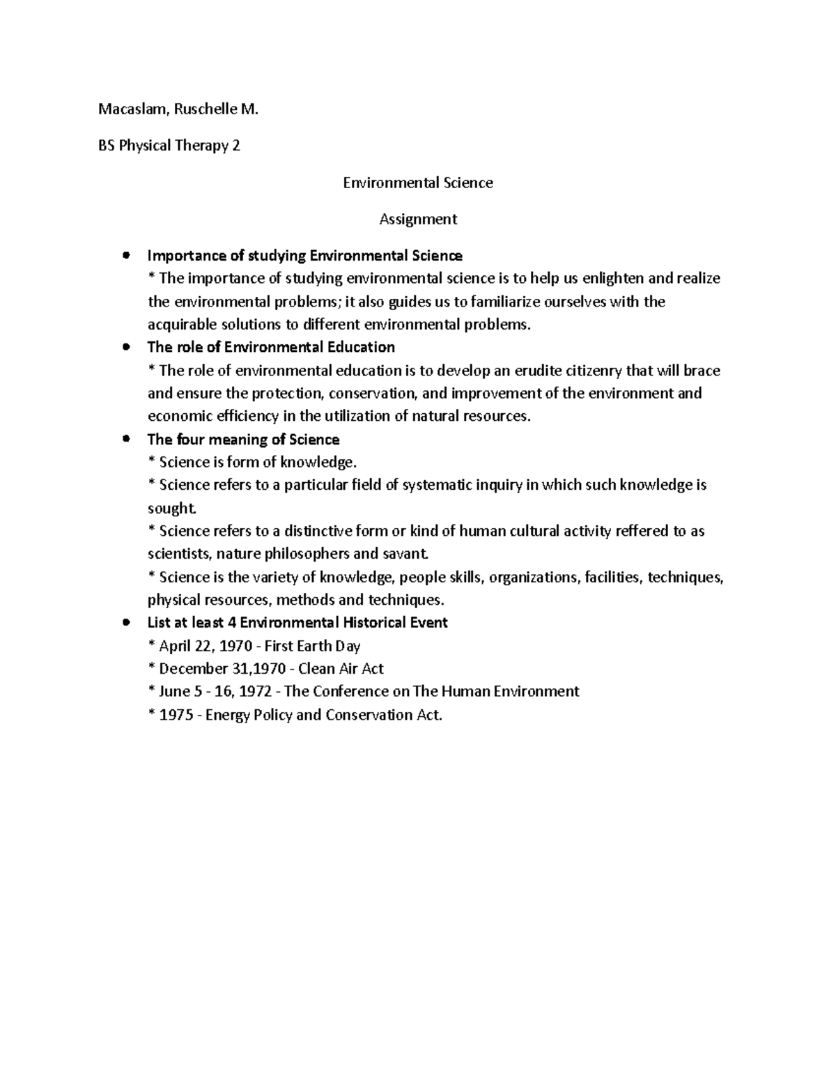 Environmental science macaslam ruschelle m bs physical therapy 2