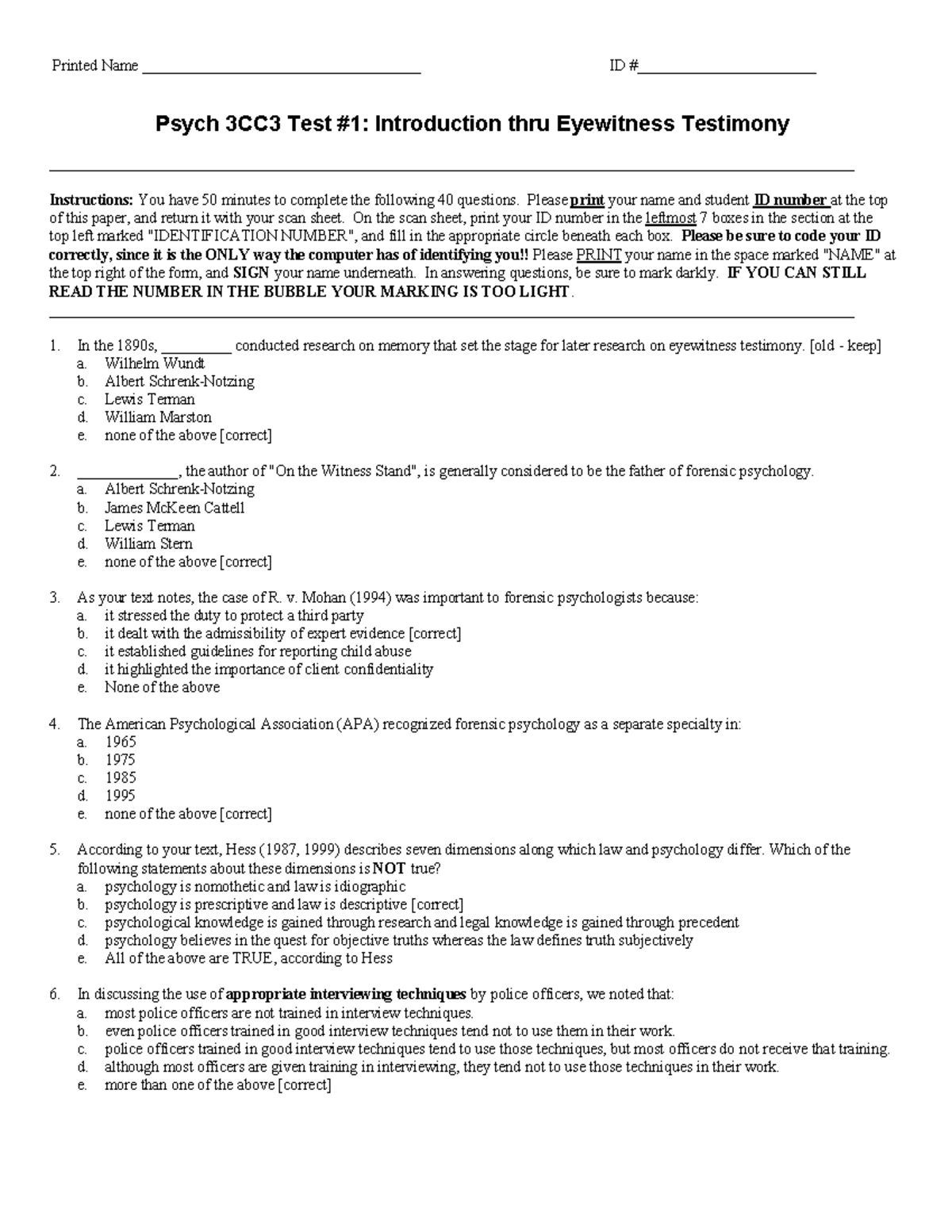 Midterm 8 2018, Questions And Answers - Printed Name