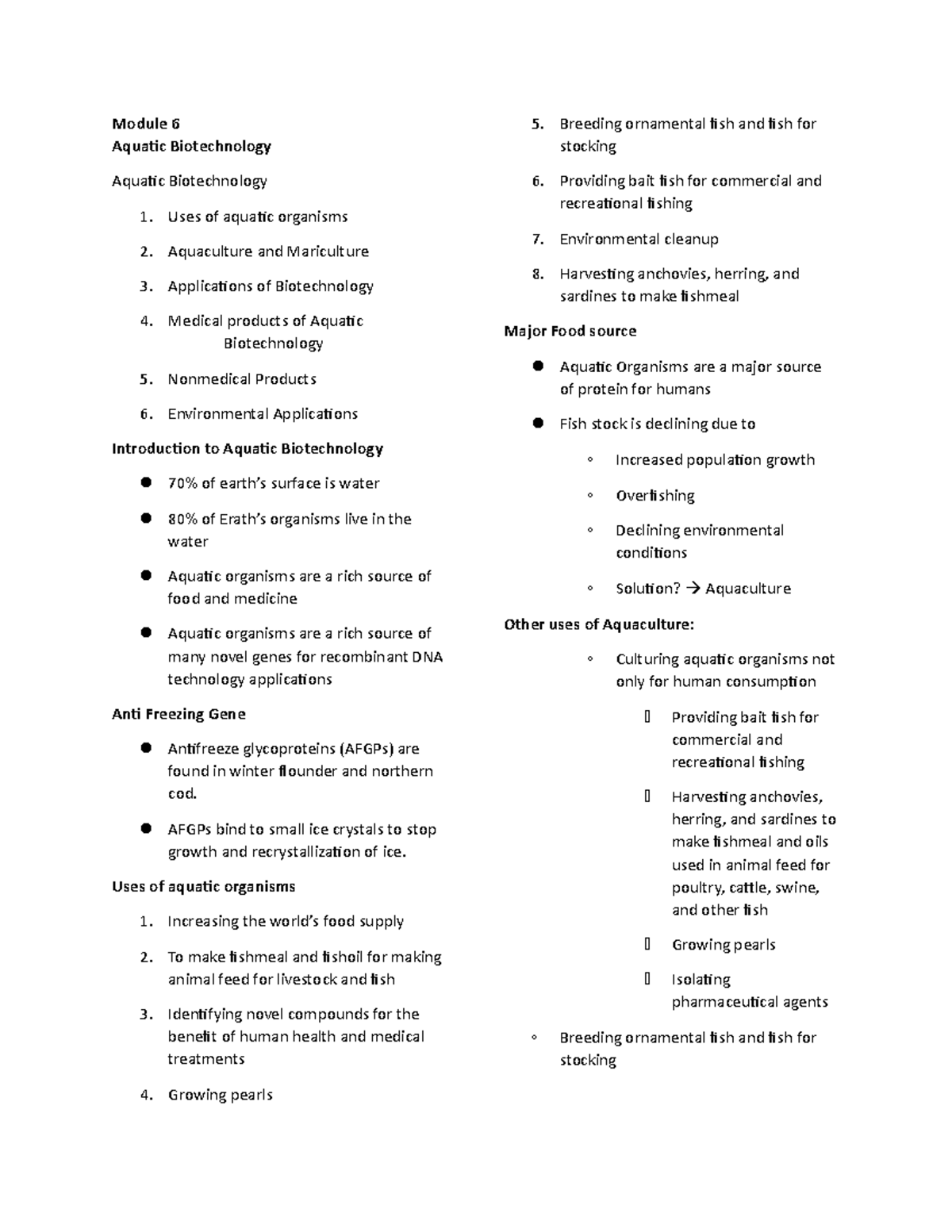 Module 6 Aquatic biotech - Module 6 Aquatic Biotechnology Aquatic ...