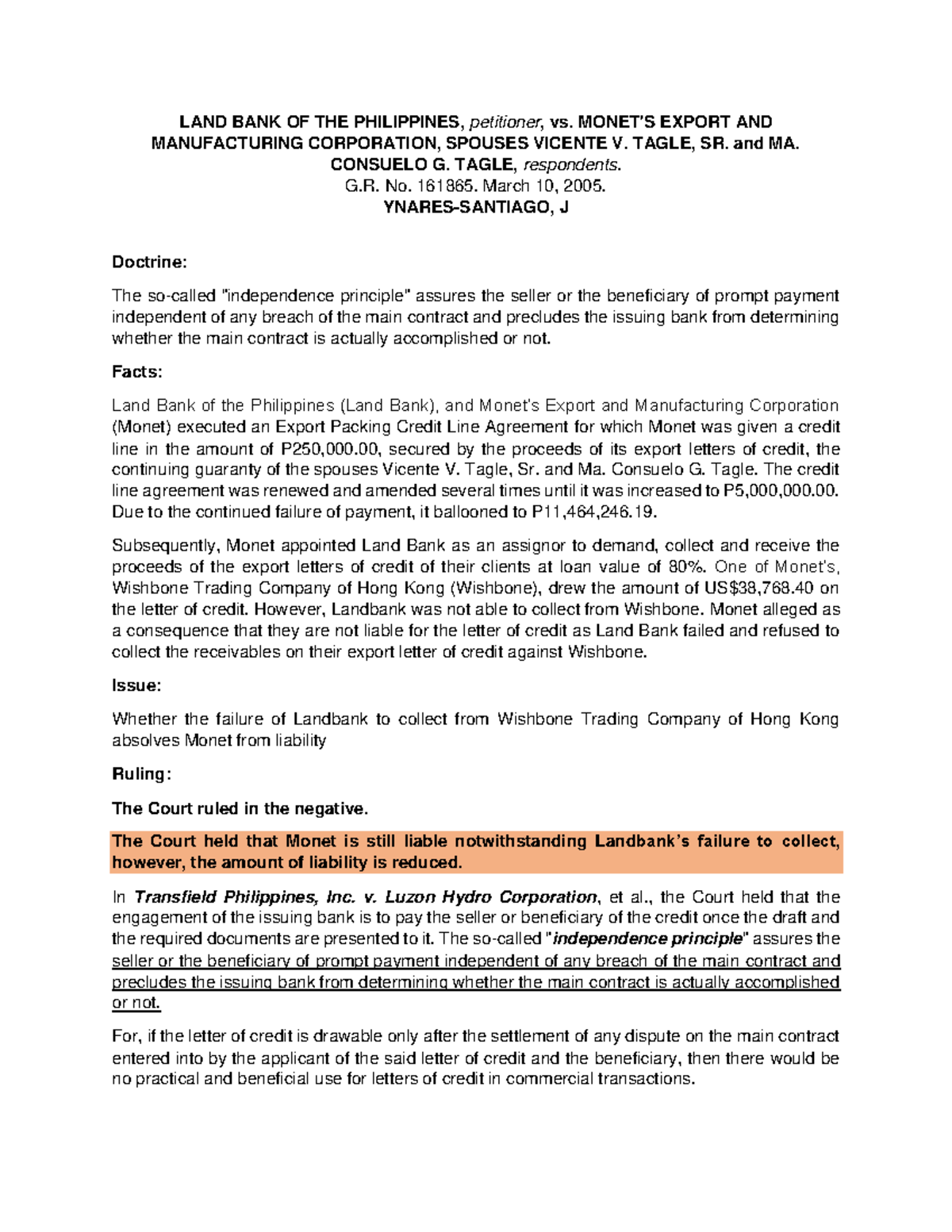 23. Land Bank of the Philippines v. Monet’s Export and Manufacturing ...