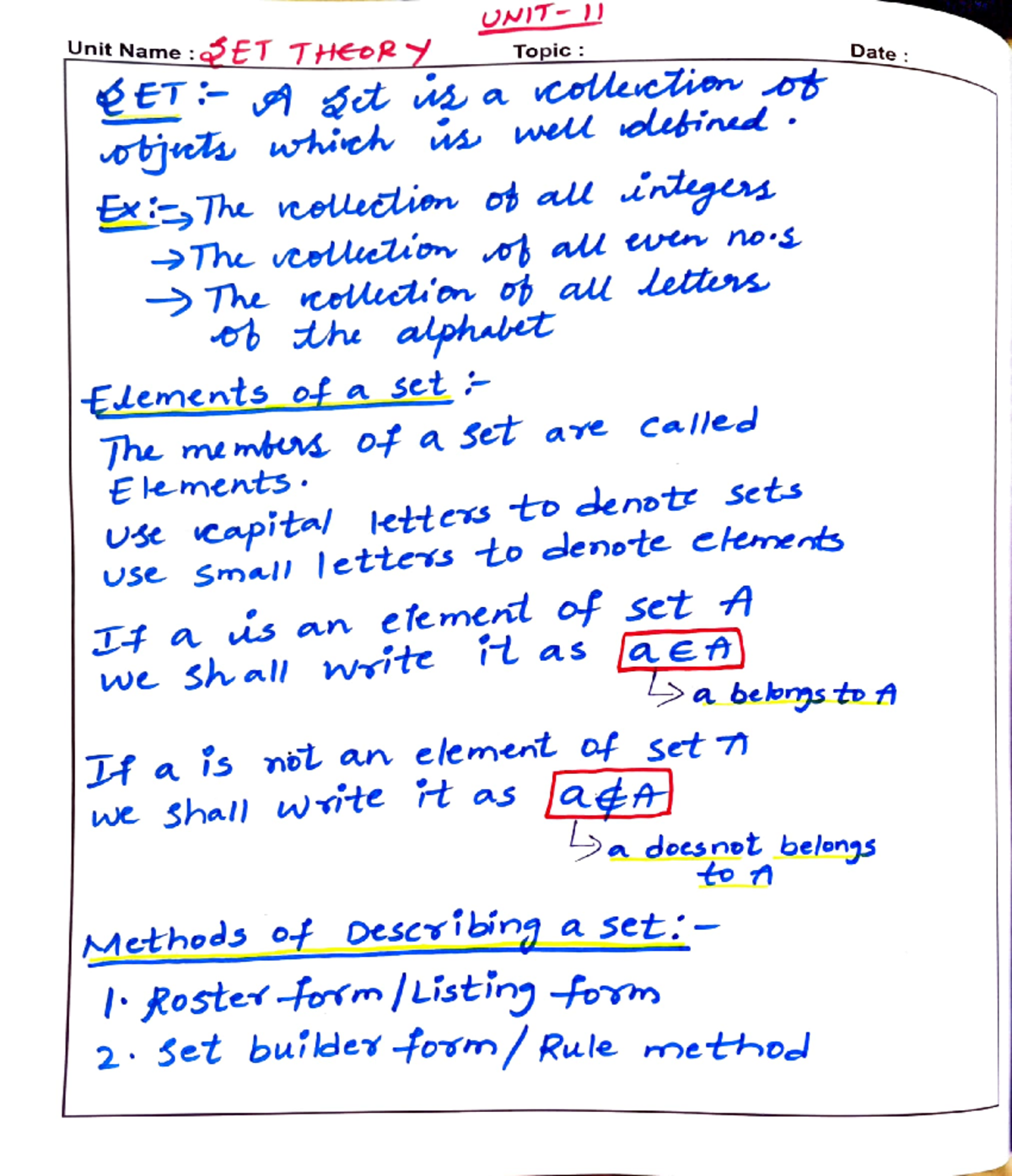 Unit 2 set theory upto algebraic operation on sets - Date ET-A st s a ...