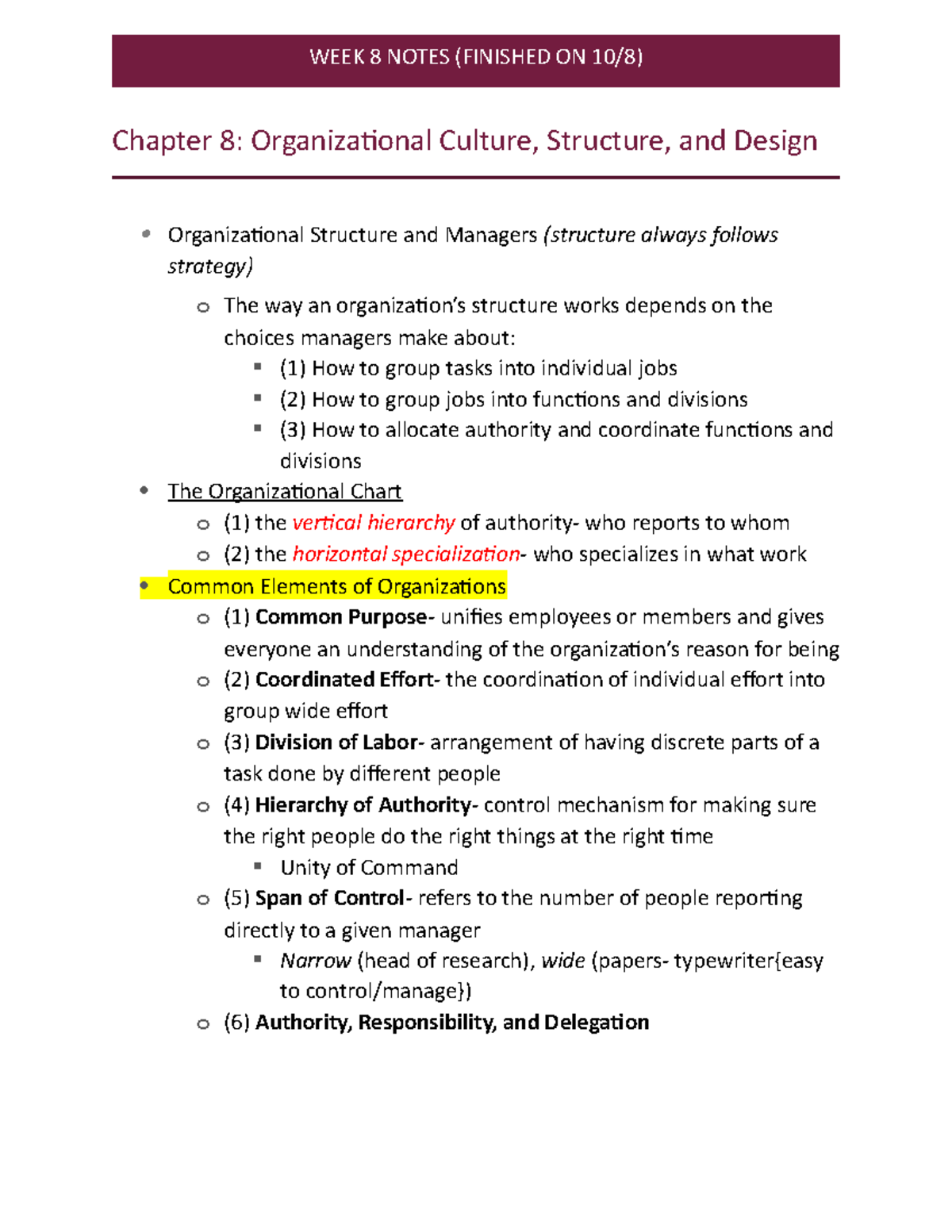 MAN3025- Week 8 Notes (Chapter 8) - WEEK 8 NOTES (FINISHED ON Chapter 8 ...