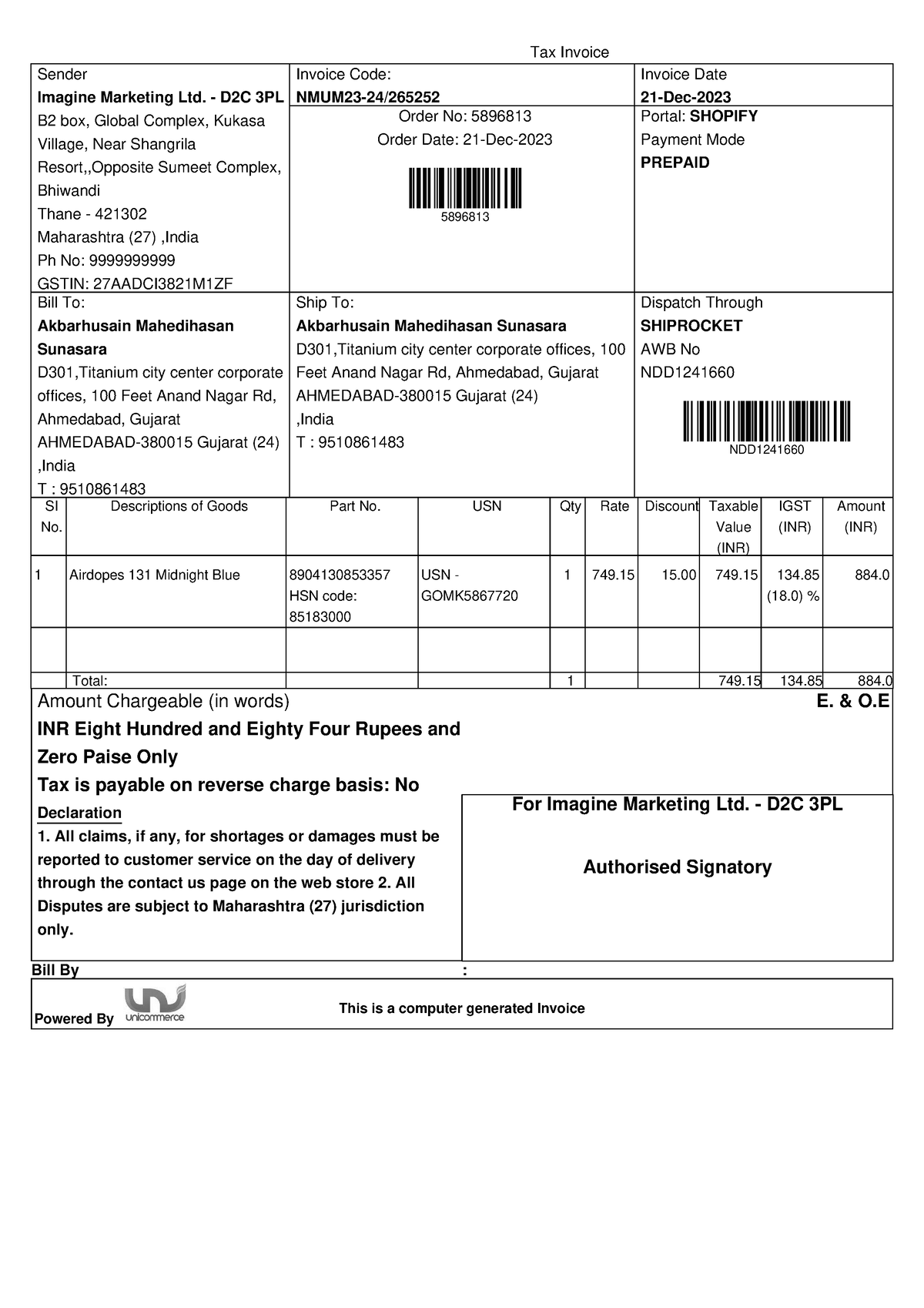 Bo At Invoice - For preparation - Tax Invoice Sender Imagine Marketing ...