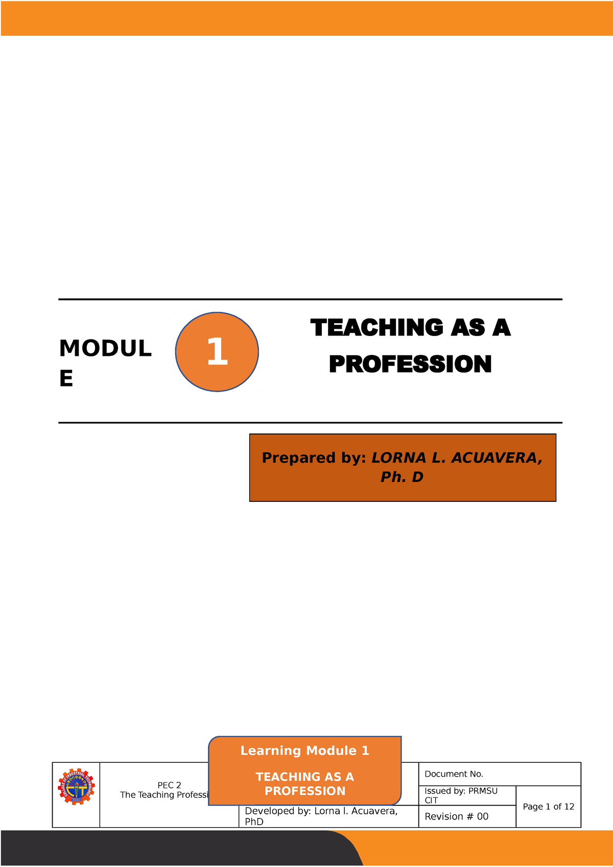 Module 1 Teaching As A Profession - MODUL E TEACHING AS A PROFESSION ...