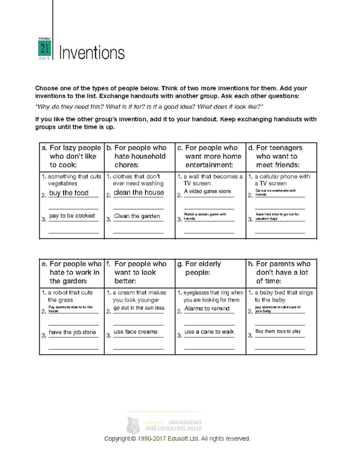 11 Basic II Handout 21 Unit 6 Interesting People Inventions - Handout U ...