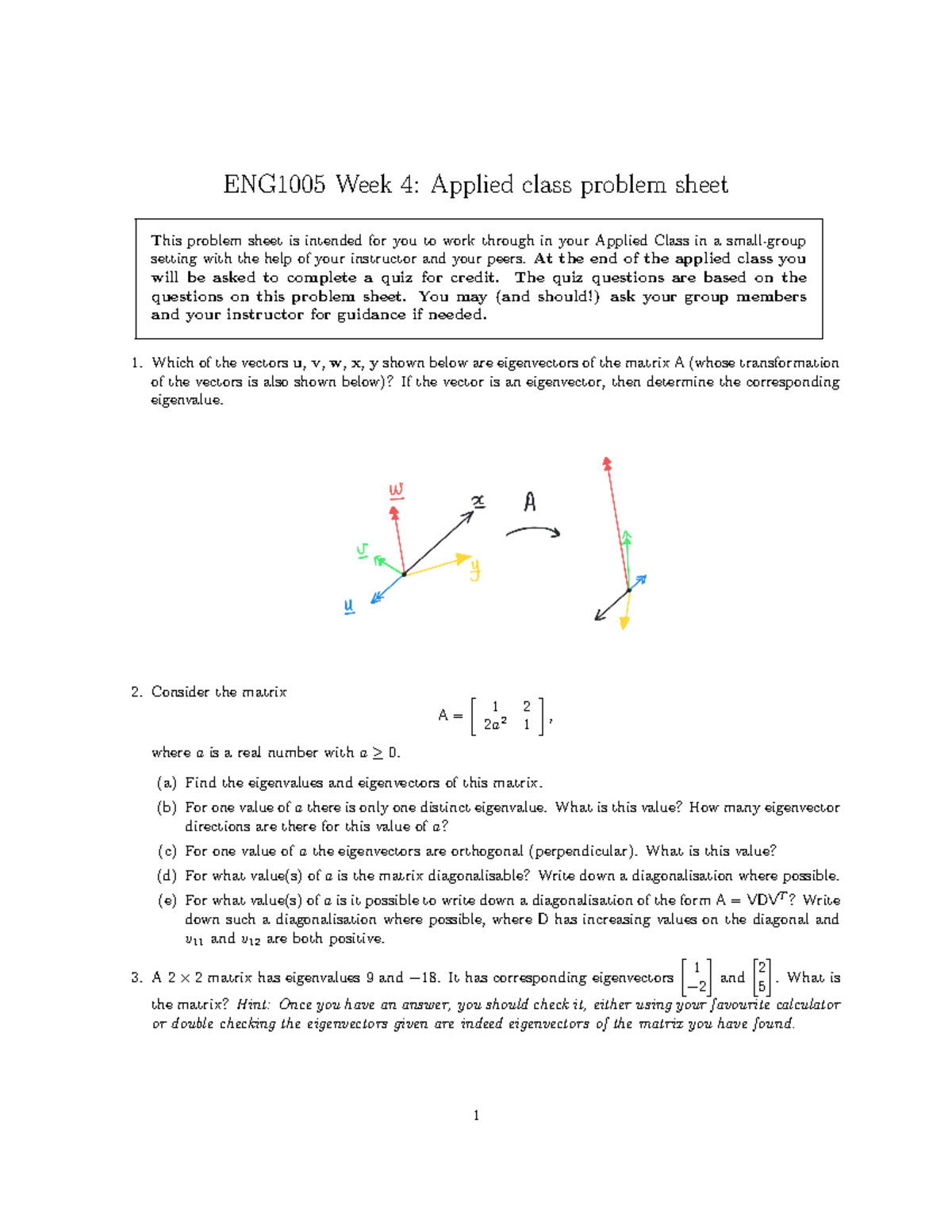 Eigenvalues And Eigenvectors (problem Sheet) - ENG1005 Week 4: Applied ...