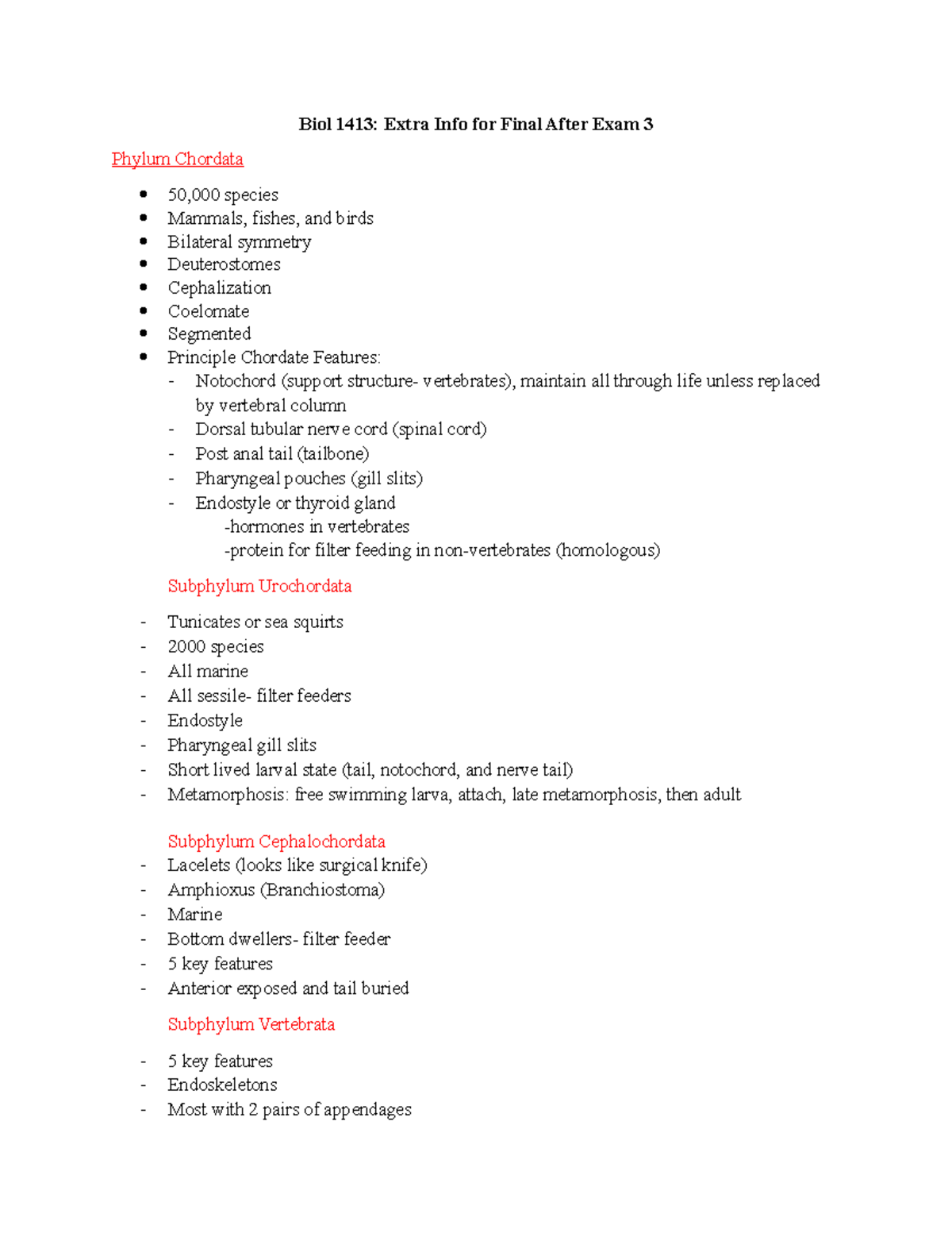 Extra Info for Biol 1413 Final Exam - Biol 1413: Extra Info for Final ...