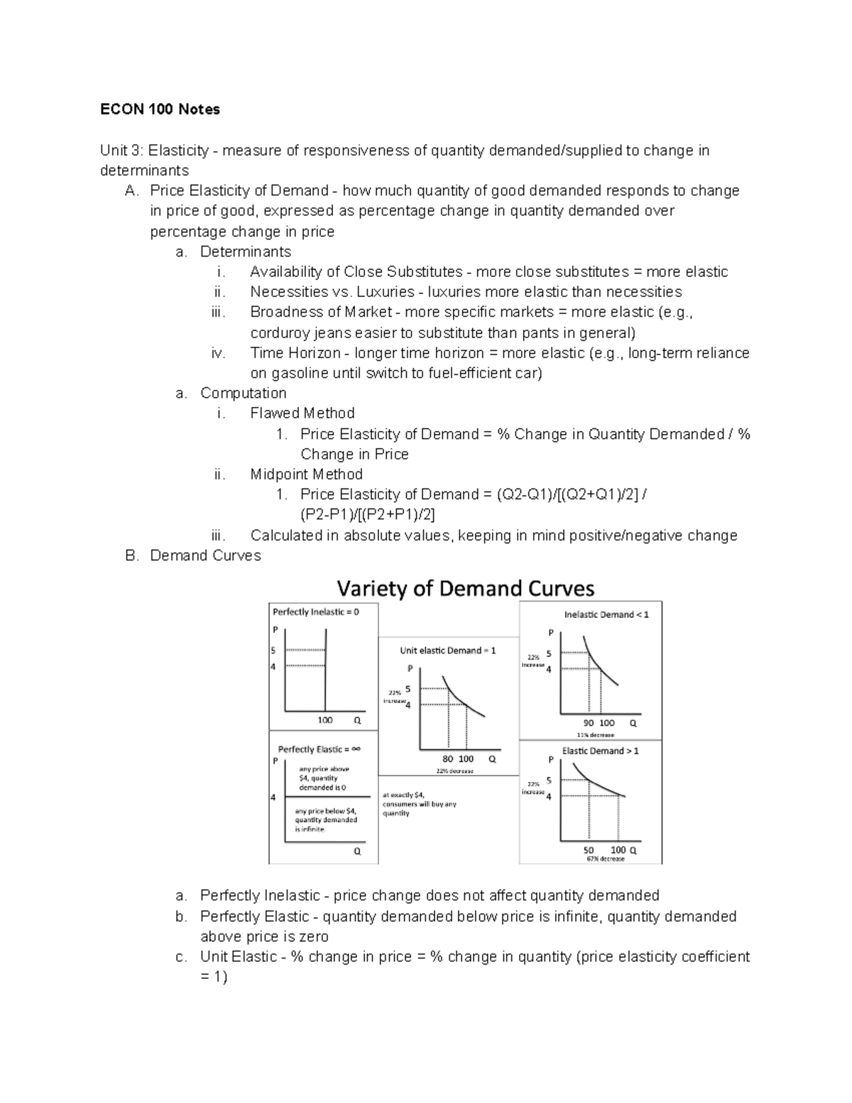 ECON 100 Notes - ECON 100 Notes Unit 3: Elasticity - measure of ...