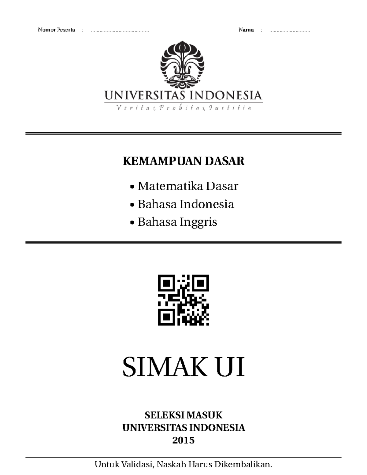 Soal soal simak UI 100 - Nomor Peserta ...