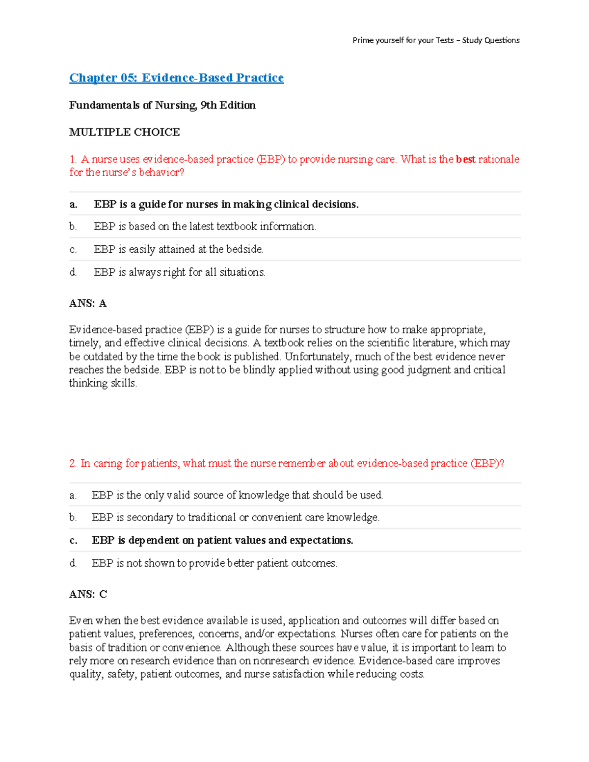 Chapter 05 - Study Notes - Chapter 05: Evidence-Based Practice ...