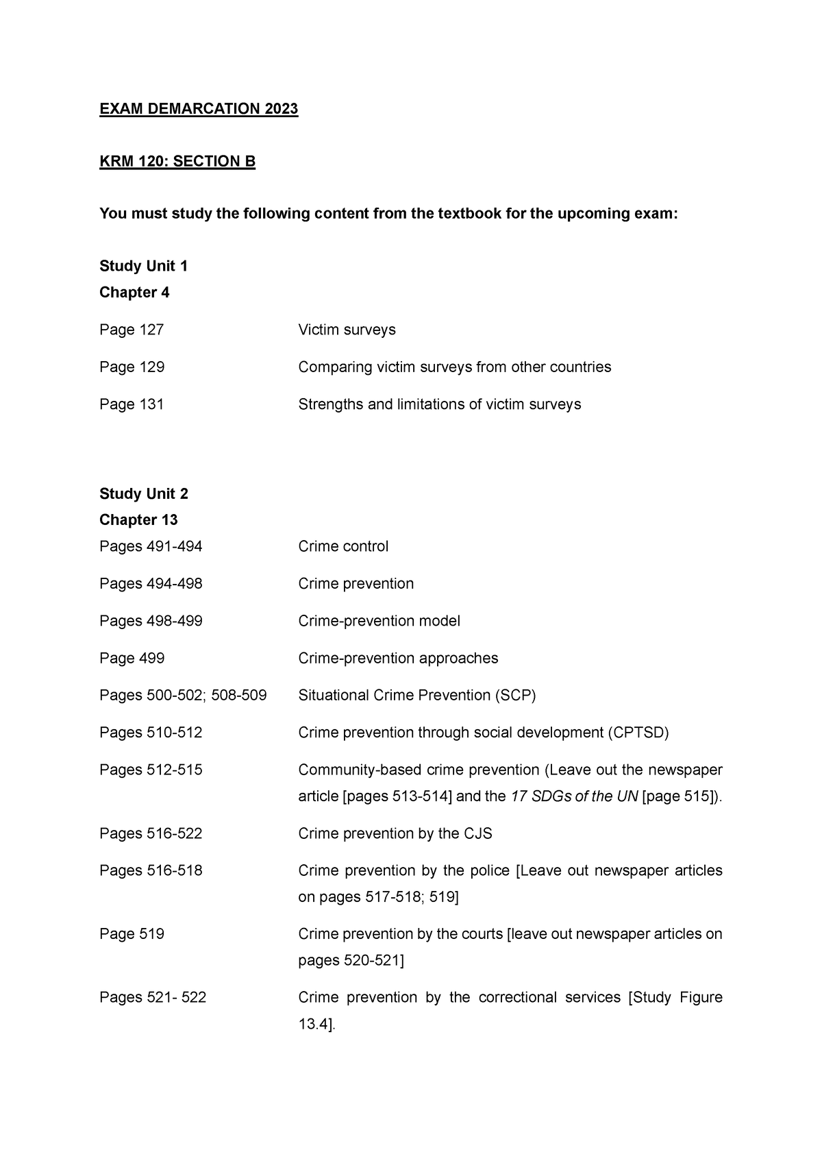 KRM 120 - Section B Exam Demarcation - EXAM DEMARCATION 2023 KRM 120 ...