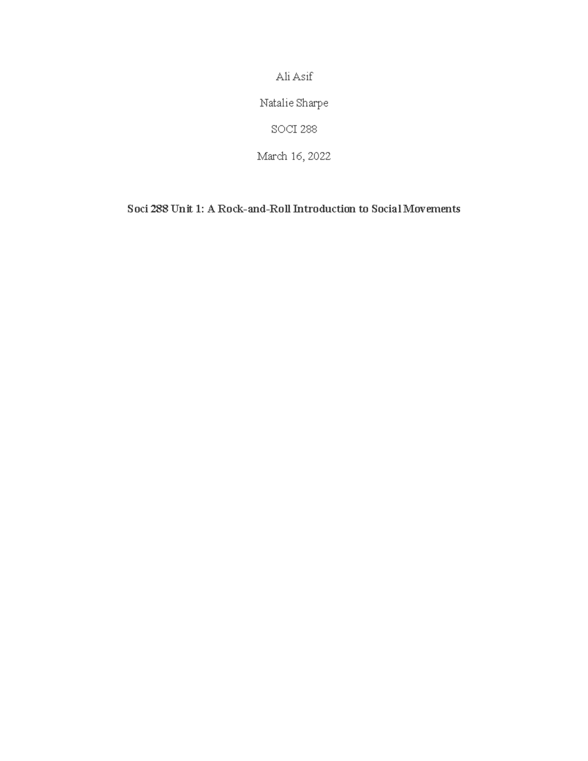 Intro to sociology II - 288 - Unit 1 assignment 1 - Ali Asif Natalie ...