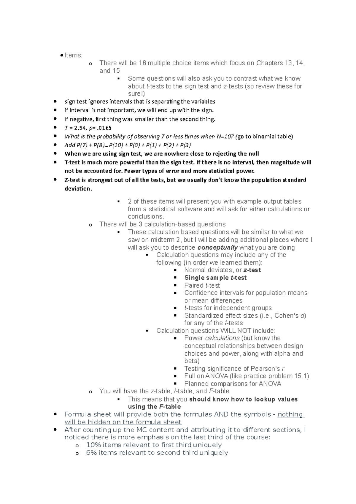 PSYC 218 - z-test, t-test notes - Items: o There will be 16 multiple ...