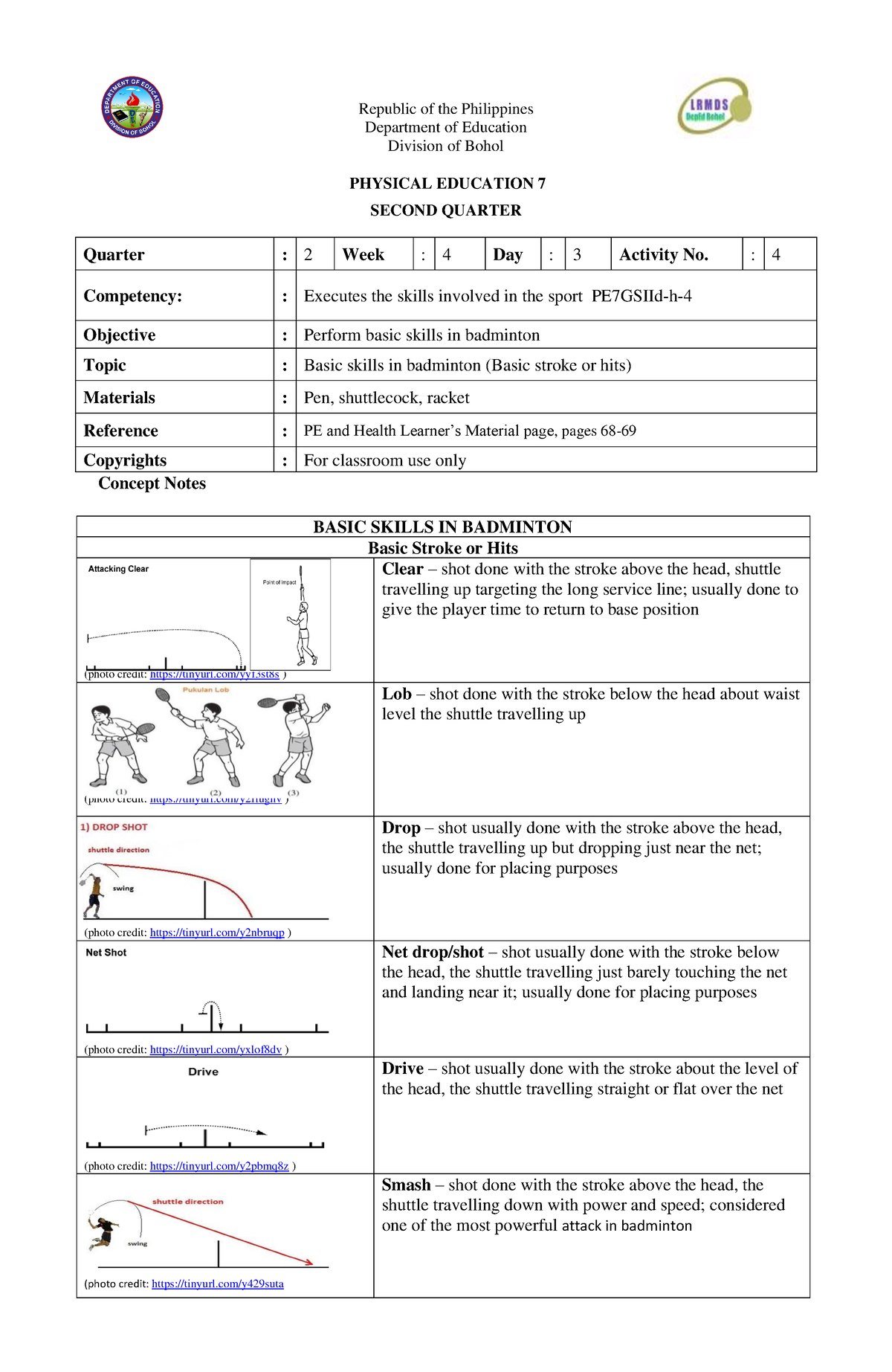 PE7-Q2-Wk4 - Needed LAS - Republic Of The Philippines Department Of ...