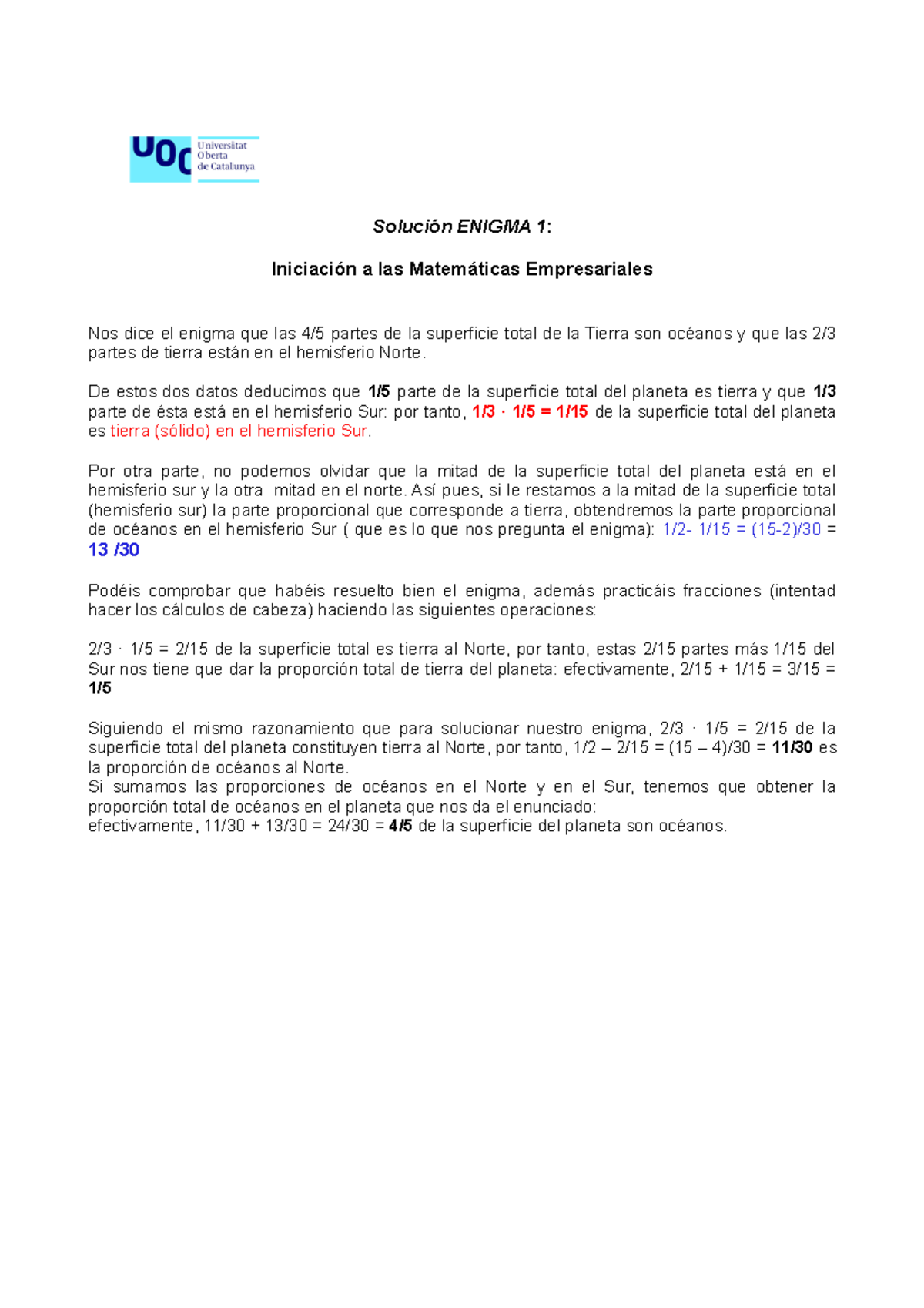 Solución Enigma 1 71574 Iniciación A Las Matemáticas