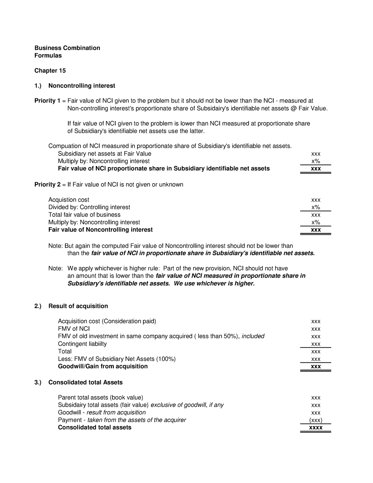 Business Consolidation Formula - Business Combination Formulas Chapter ...