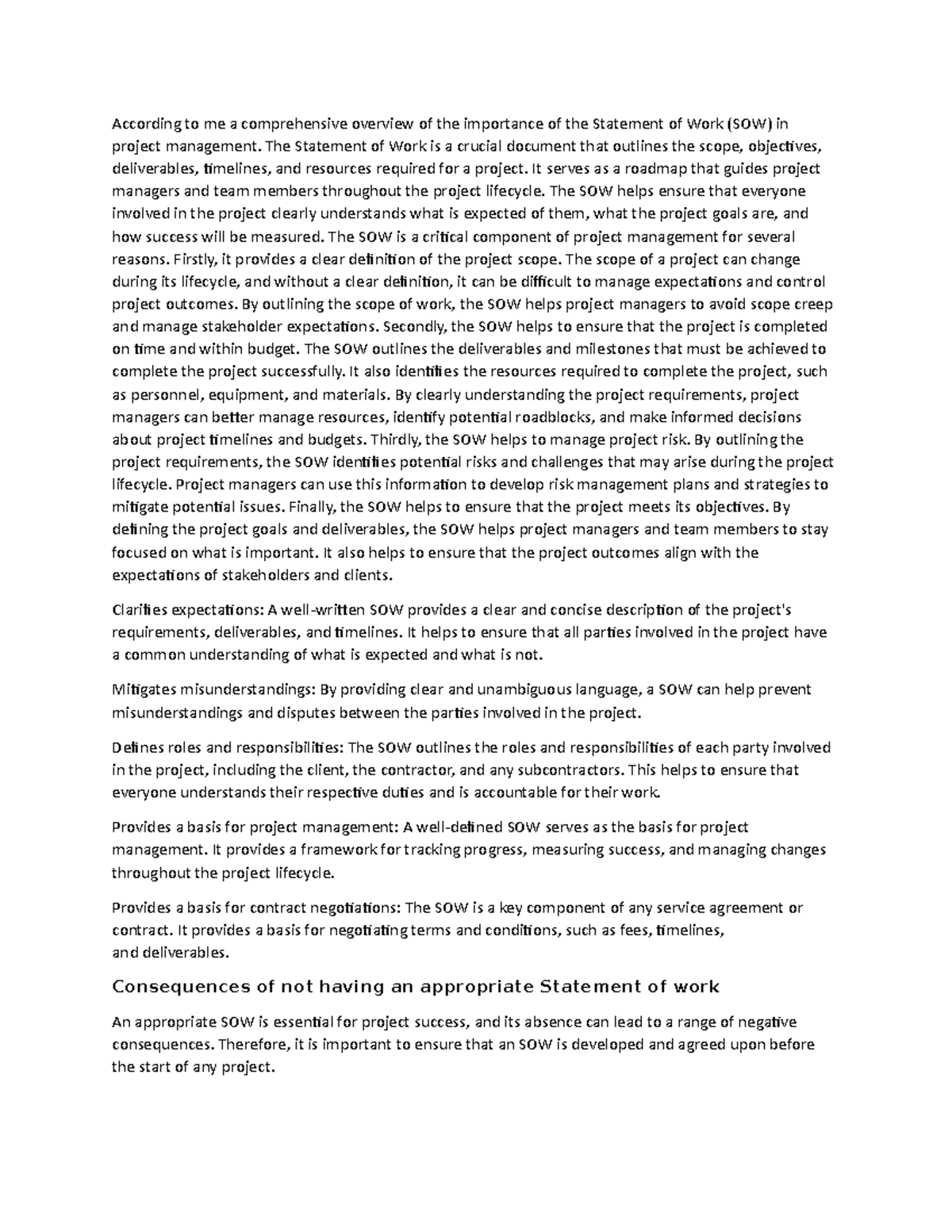 According to me a comprehensive overview of the importance of the ...