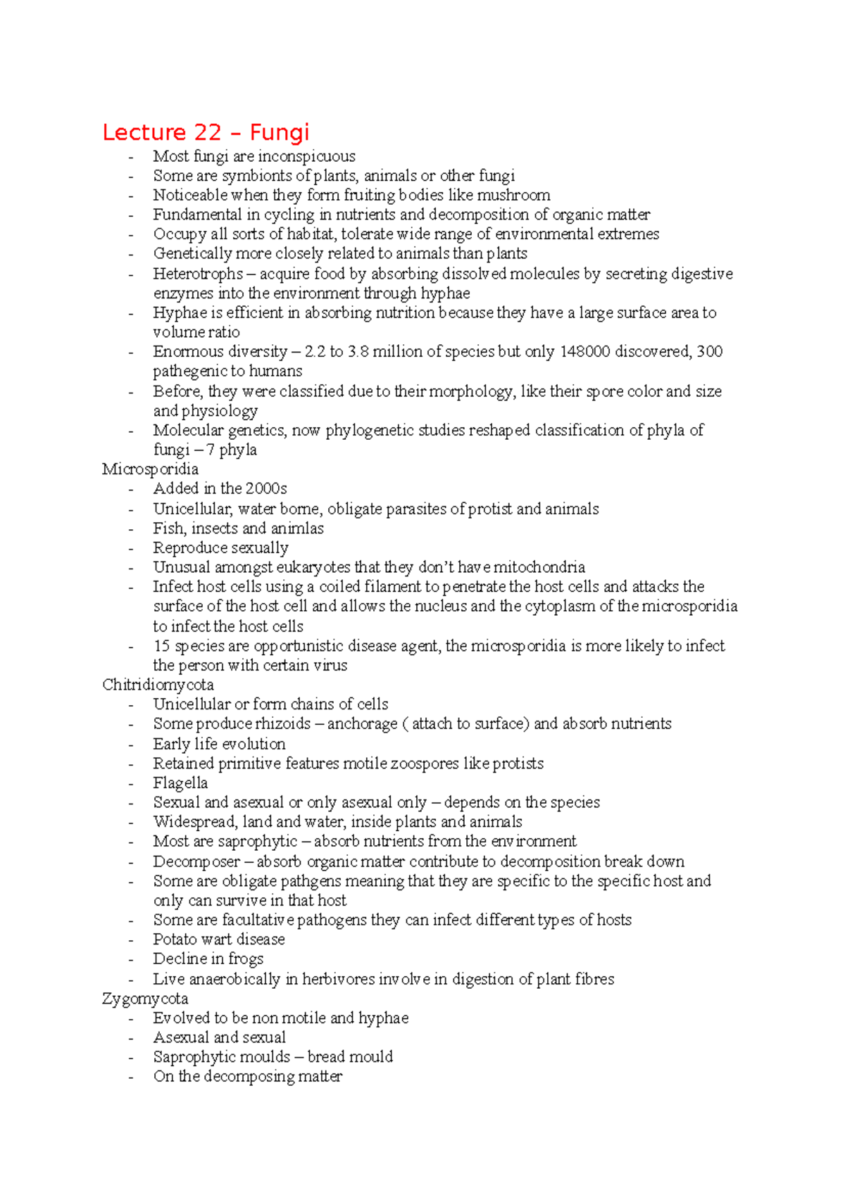 Lecture 22 - HD notes - Lecture 22 – Fungi Most fungi are inconspicuous ...