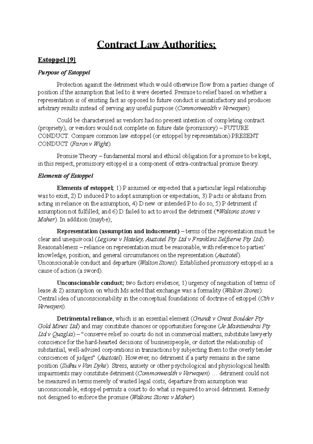 Contract Law Authorities Contract Law Authorities; Estoppel [9