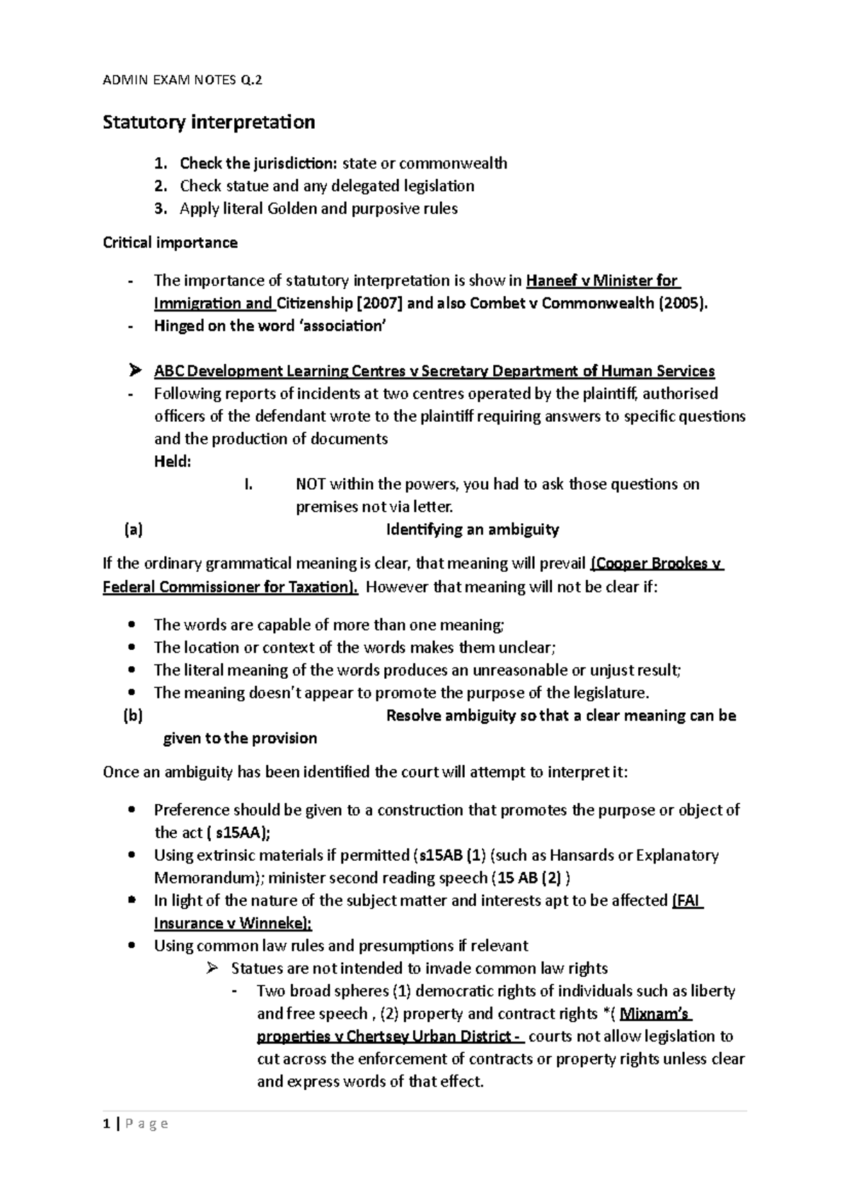 Administrative law final exam notes - Statutory interpretation 1. Check ...
