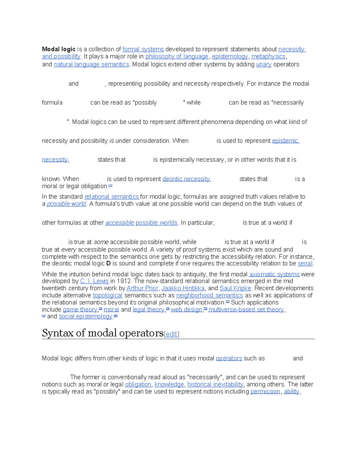 Ass - AAAAAAA - Modal logic is a collection of formal systems developed ...