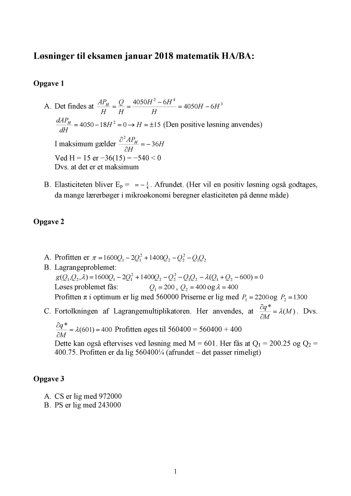 Ex-MAT 01-18 Los BB - 1 Løsninger Til Eksamen Januar 2018 Matematik HA ...