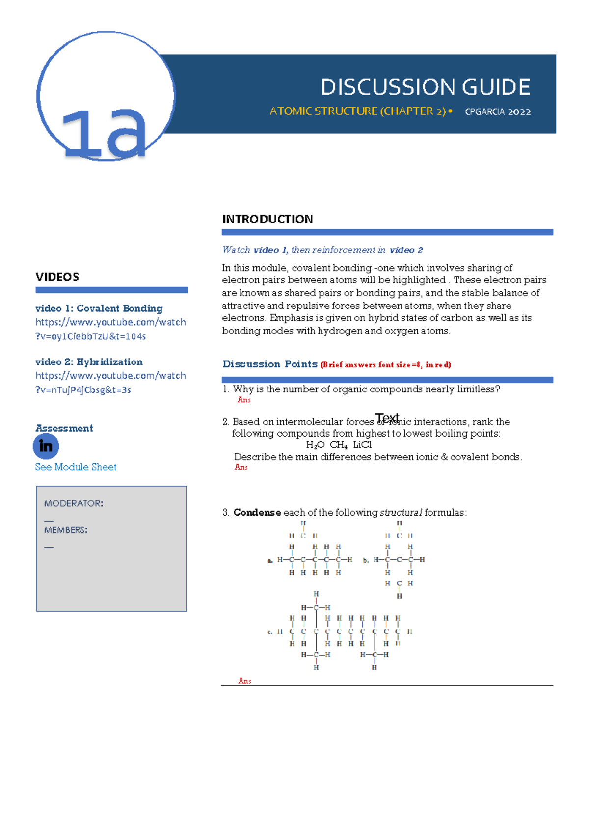 CH416 Collab Sheet-1A 2023 - 1 a VIDEOS ####### video 1: Covalent ...