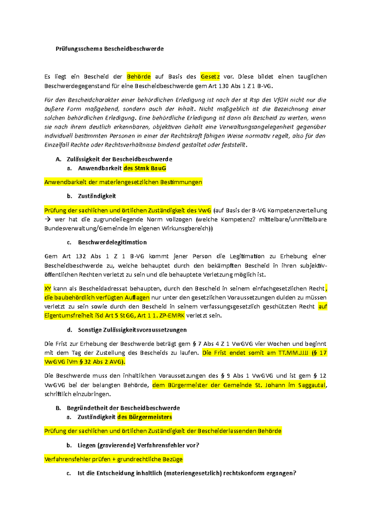 Prüfungsschema Bescheidbeschwerde Prüfungsschema Bescheidbeschwerde