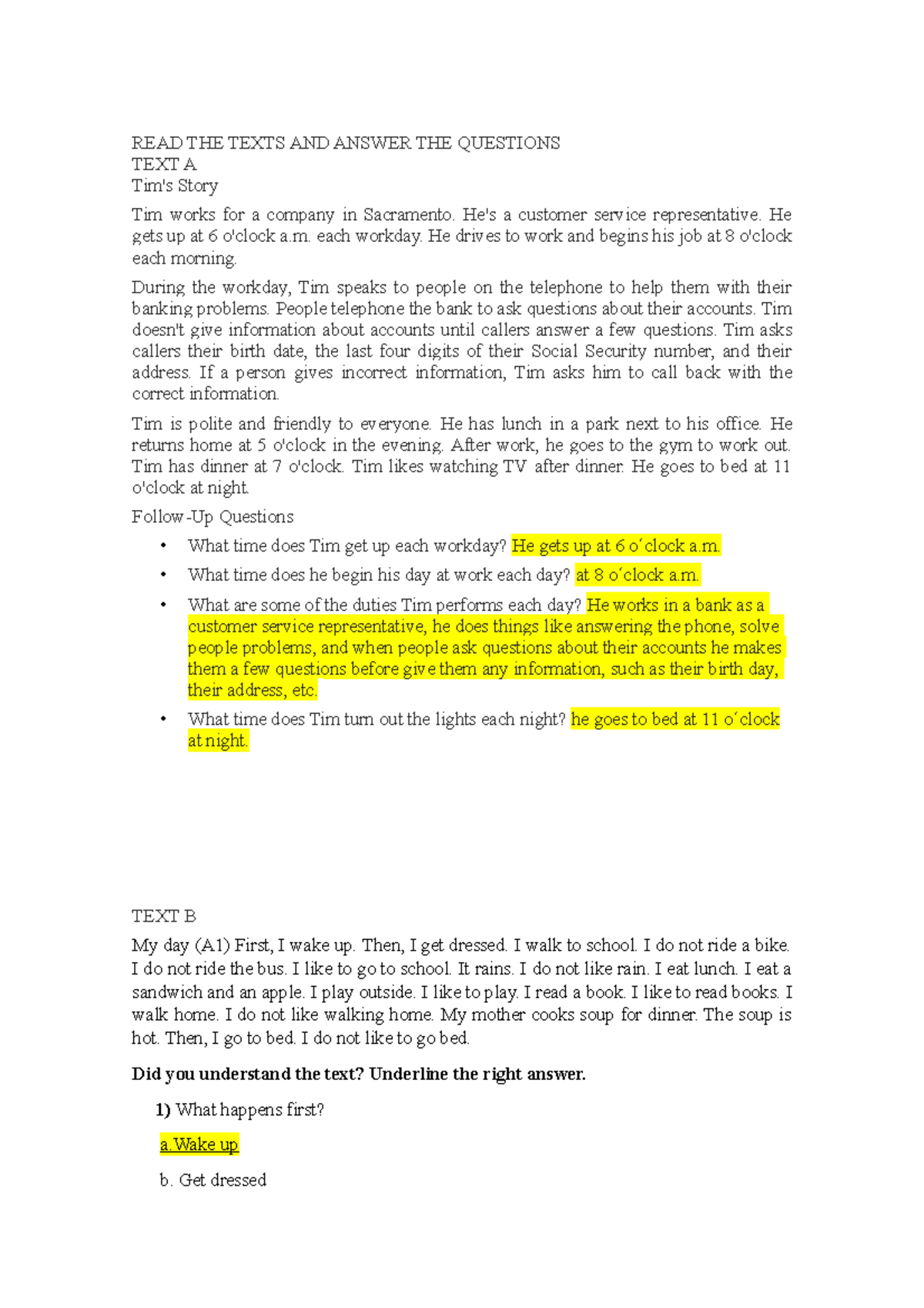 READ THE Texts AND Answer THE Questions(finished) unit 2 - READ THE ...