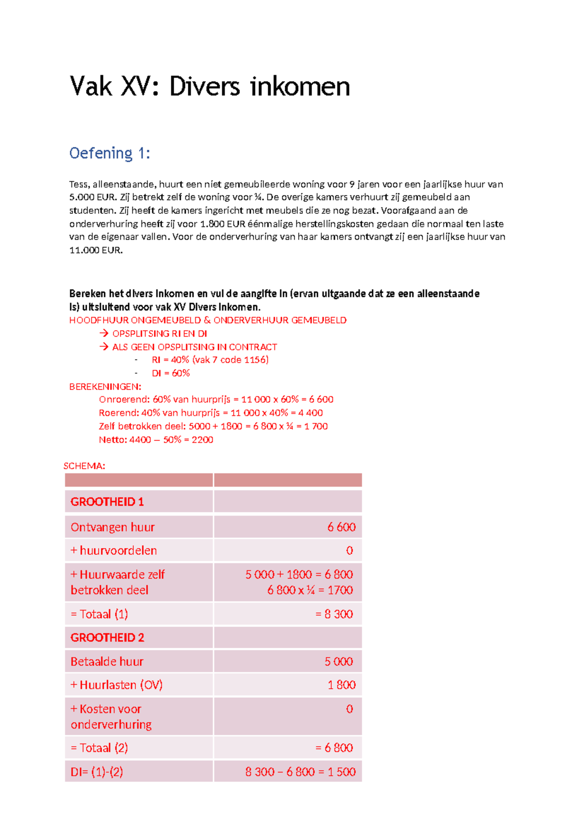 FR Oef-vak-15 - Oefeningen vak 15 fiscaal recht - Vak XV: Divers ...