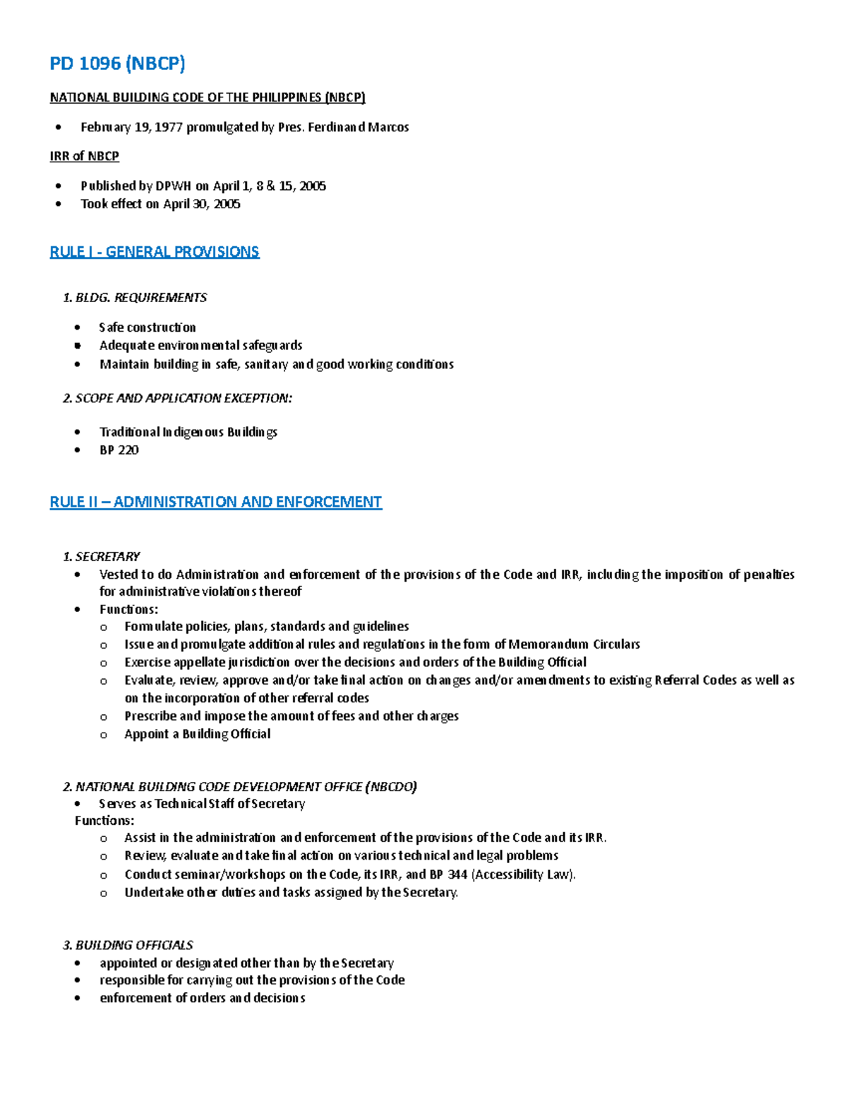 National Building code of the Philippines PD 1096 (NBCP) NATIONAL