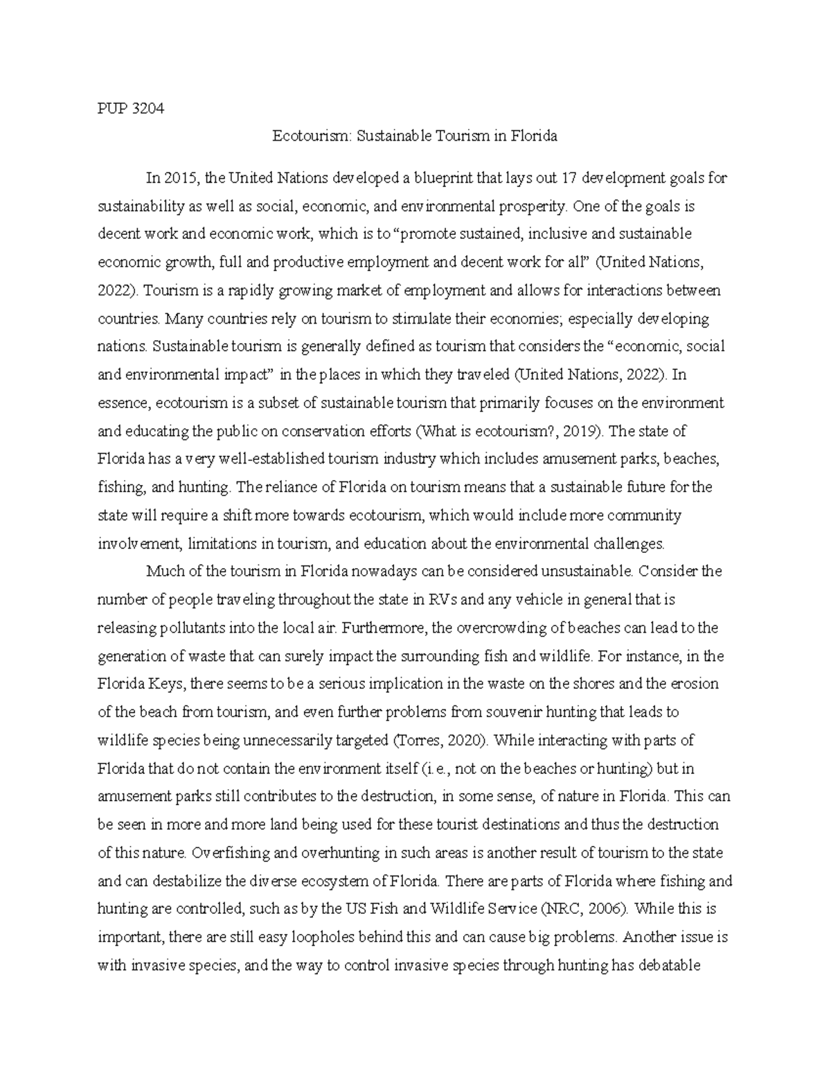 Ecotourism in Florida (PUP 3204 Class Essay) - PUP 3204 Ecotourism ...