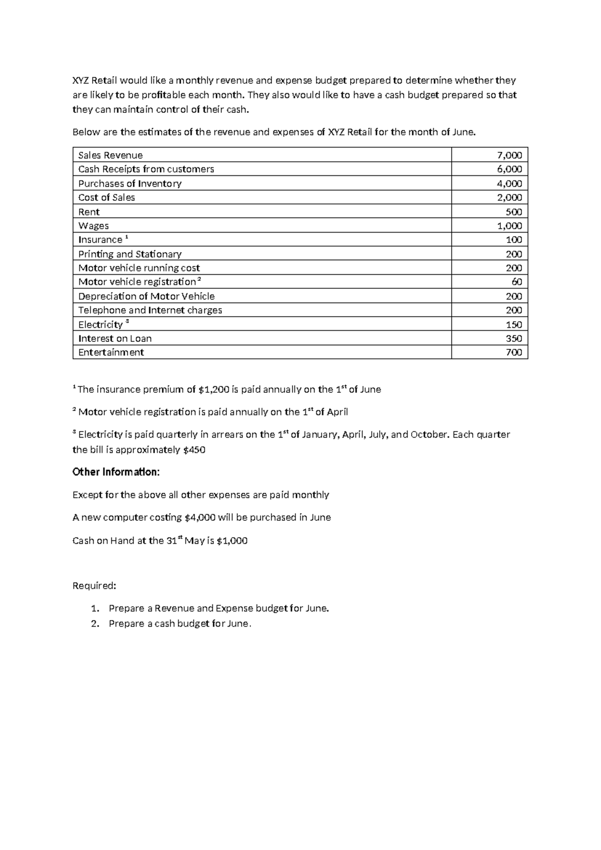 BSB 107 Lecture Example Week 1-1 - XYZ Retail would like a monthly ...
