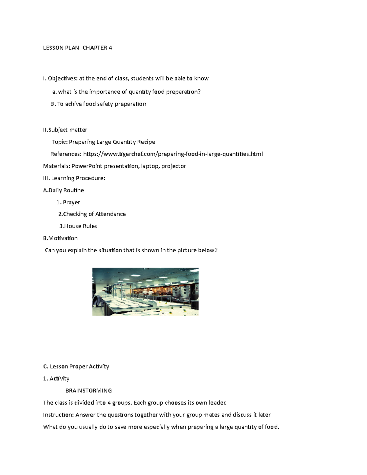 5 6204052406209086619 - LESSON PLAN CHAPTER 4 I. Objectives: at the end ...