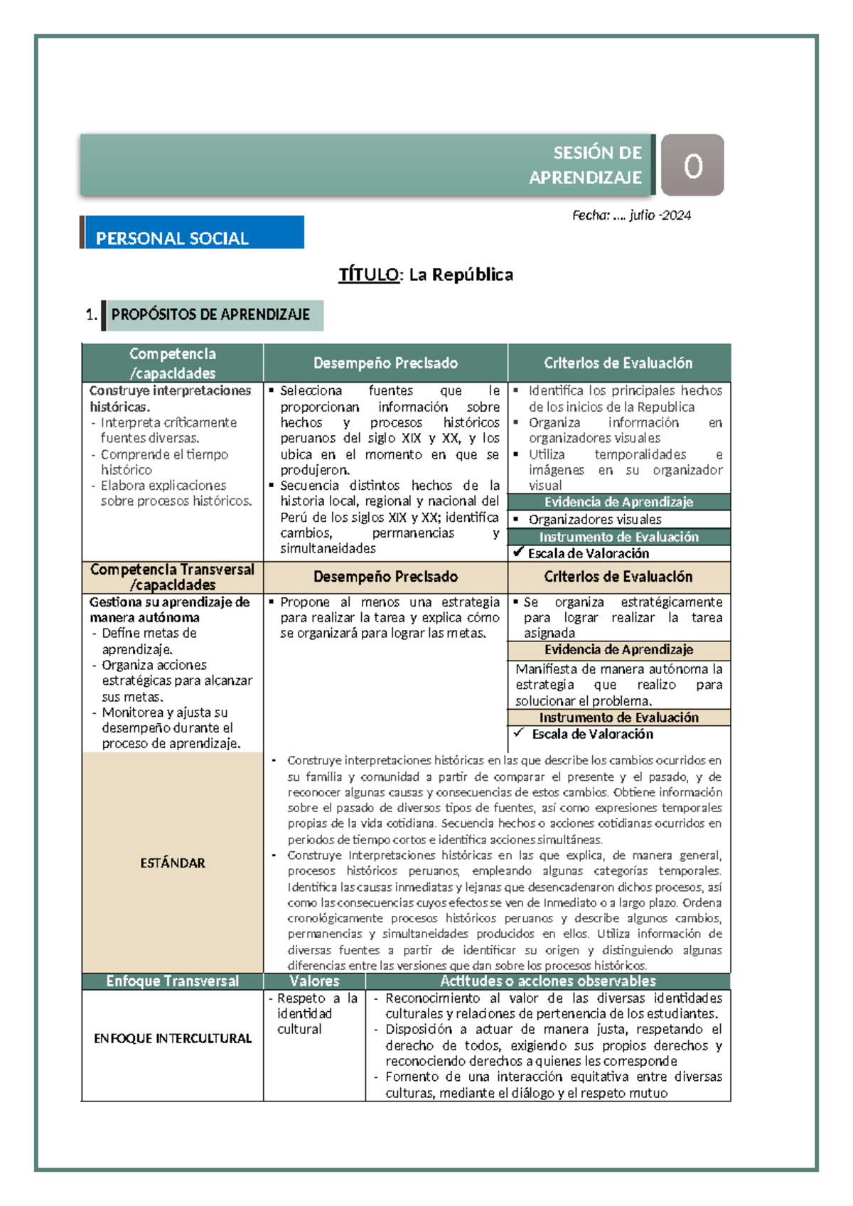 SESIÓN DE APRENDIZAJE DE PERSONAL SOCIAL PARA SEXTO GRADO DE PRIMARIA ...
