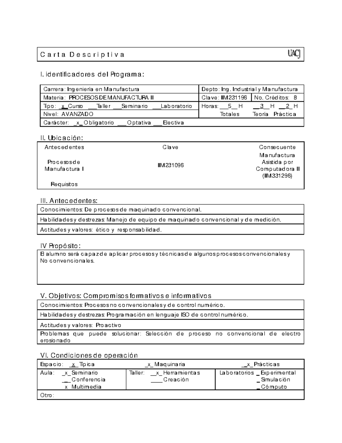 Iim Procesos De Manufactura Ii C A R T A D E S C R I P T I V A I Id E Ntific A D O Re S D E Studocu