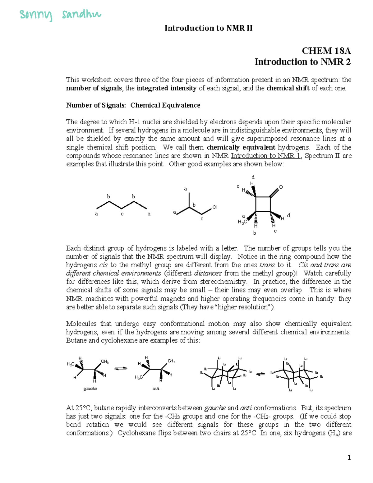 Intro+to+NMR+2 - Lecture notes 12 - Introduction to NMR II CHEM 18A ...