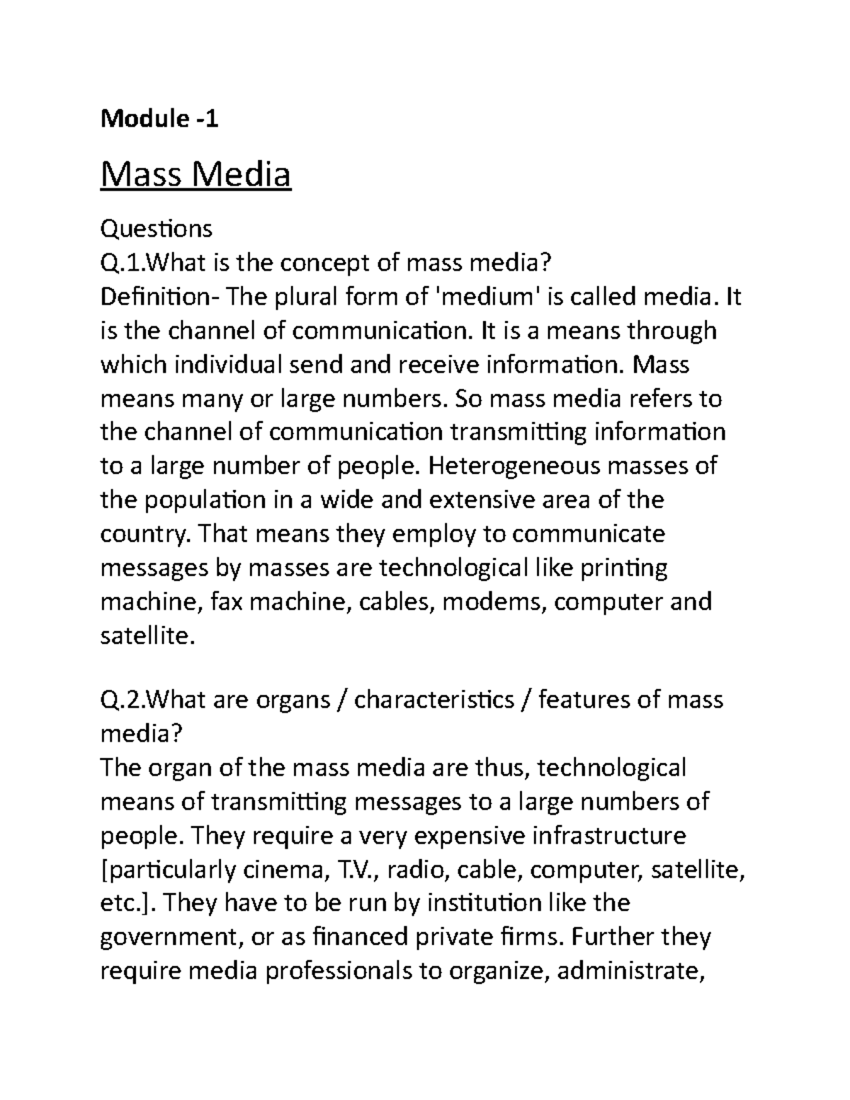 MSD ppt - Media Skill Development - Module - Mass Media Questions Q.1 ...