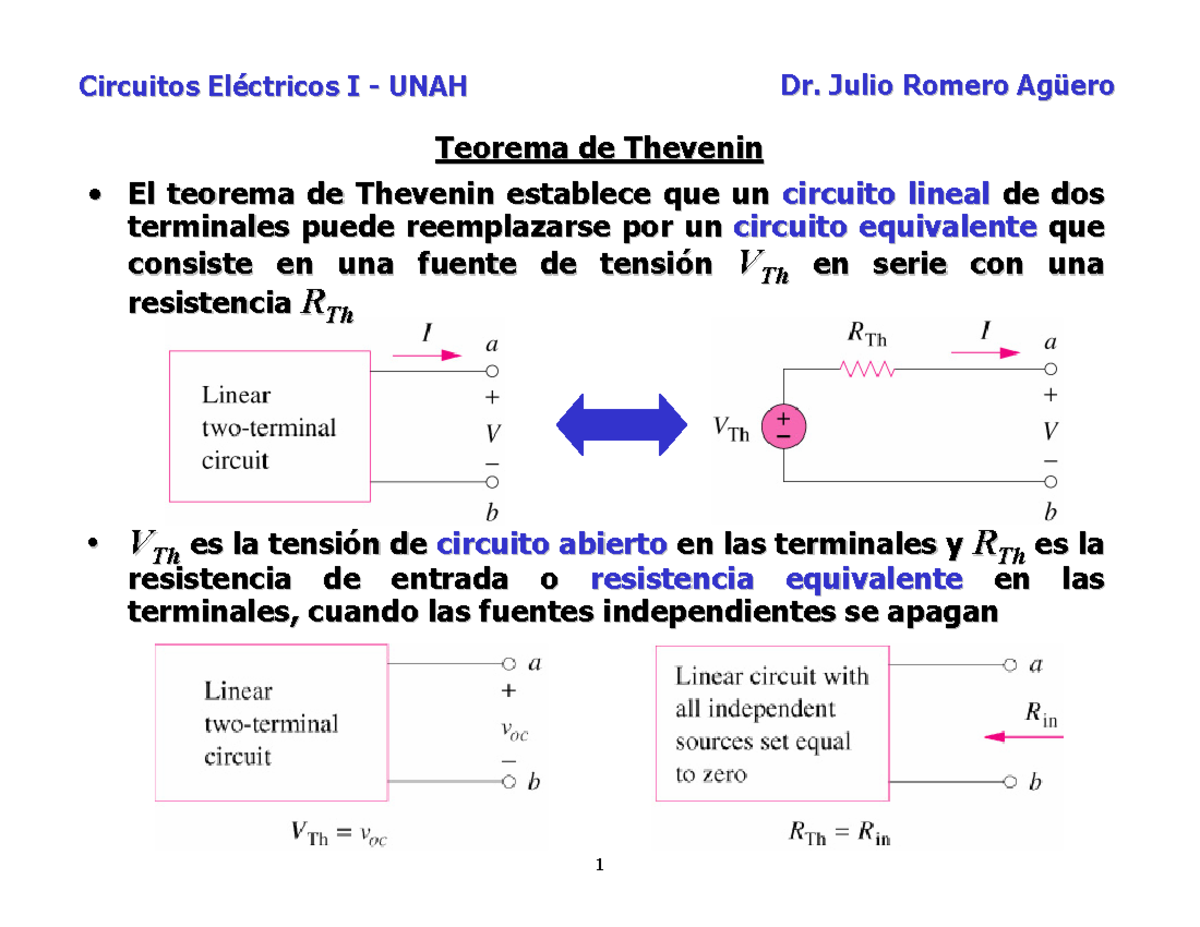 Clase 11 CK1 - Teorema De Thevenin - Circuitos El é Ctricos I - UNAH El ...