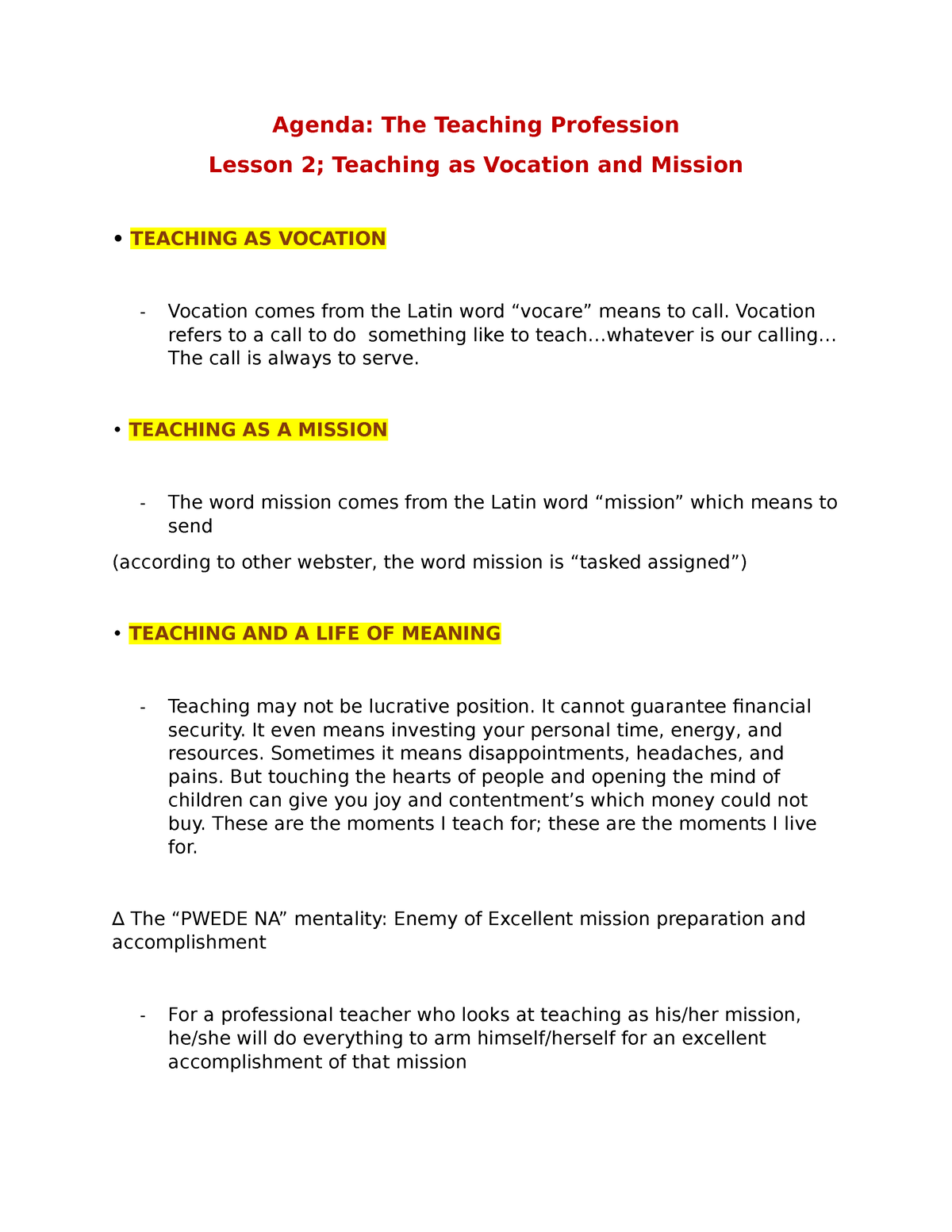 purpose of vocation essay