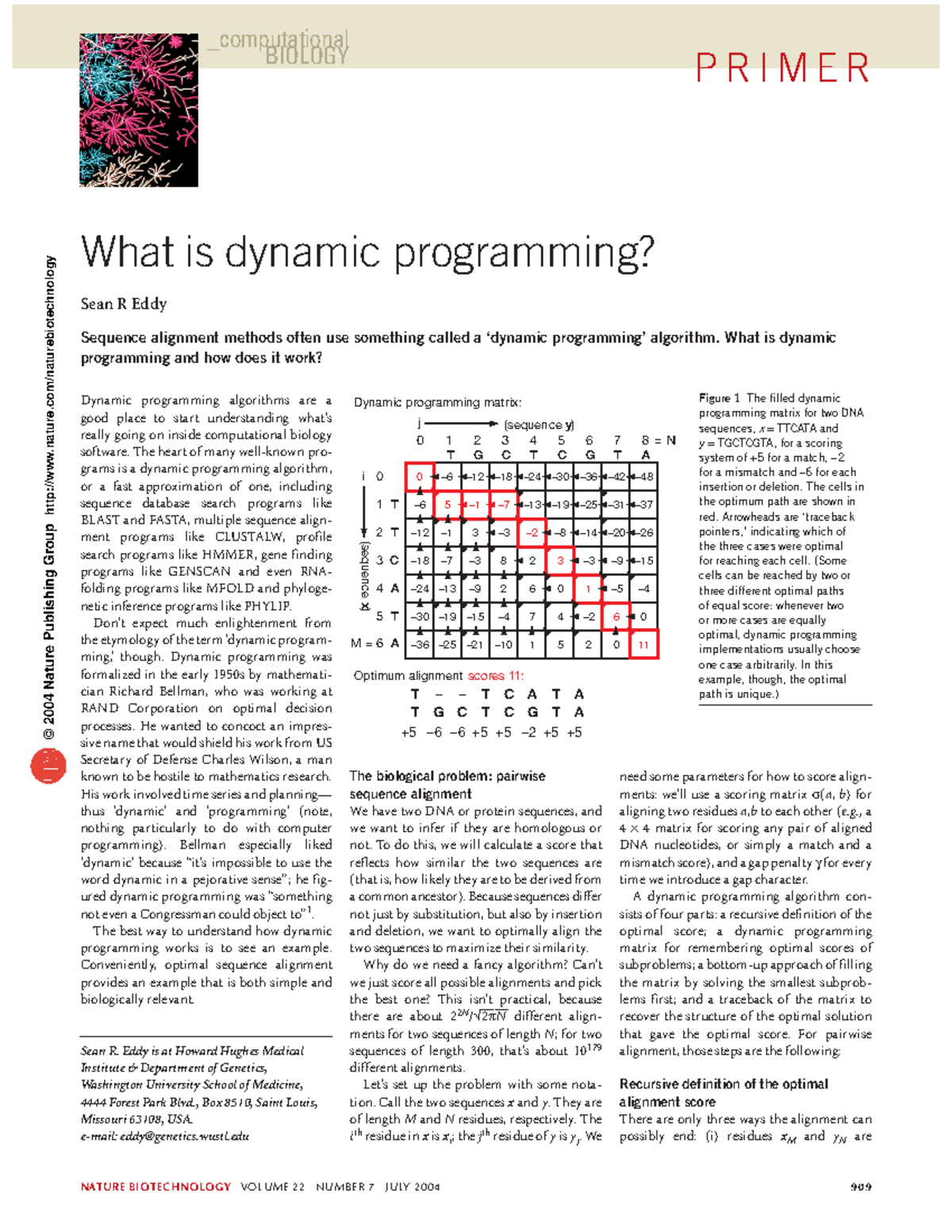Eddy2004 - ... - P R I M E R Dynamic programming algorithms are a good ...