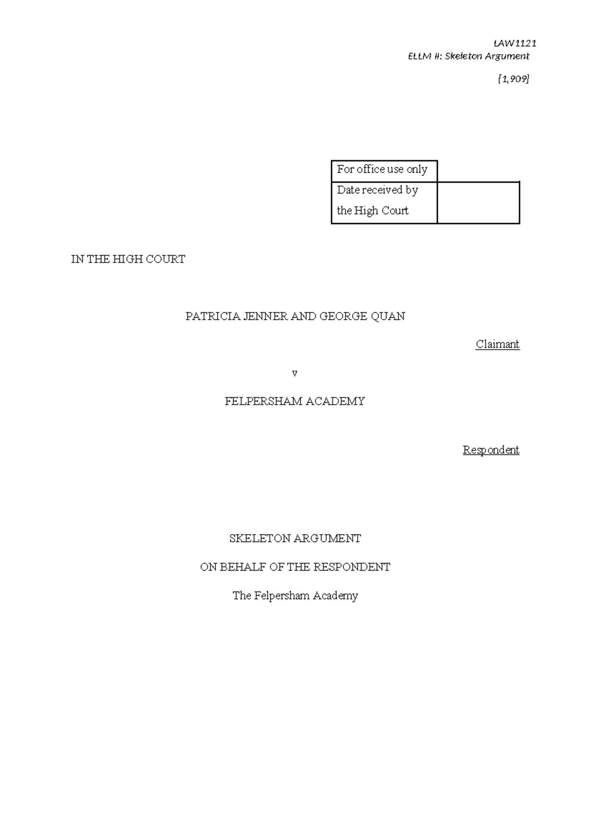 Skeleton Argument Moot - ELLM II: Skeleton Argument [1,909] For office ...